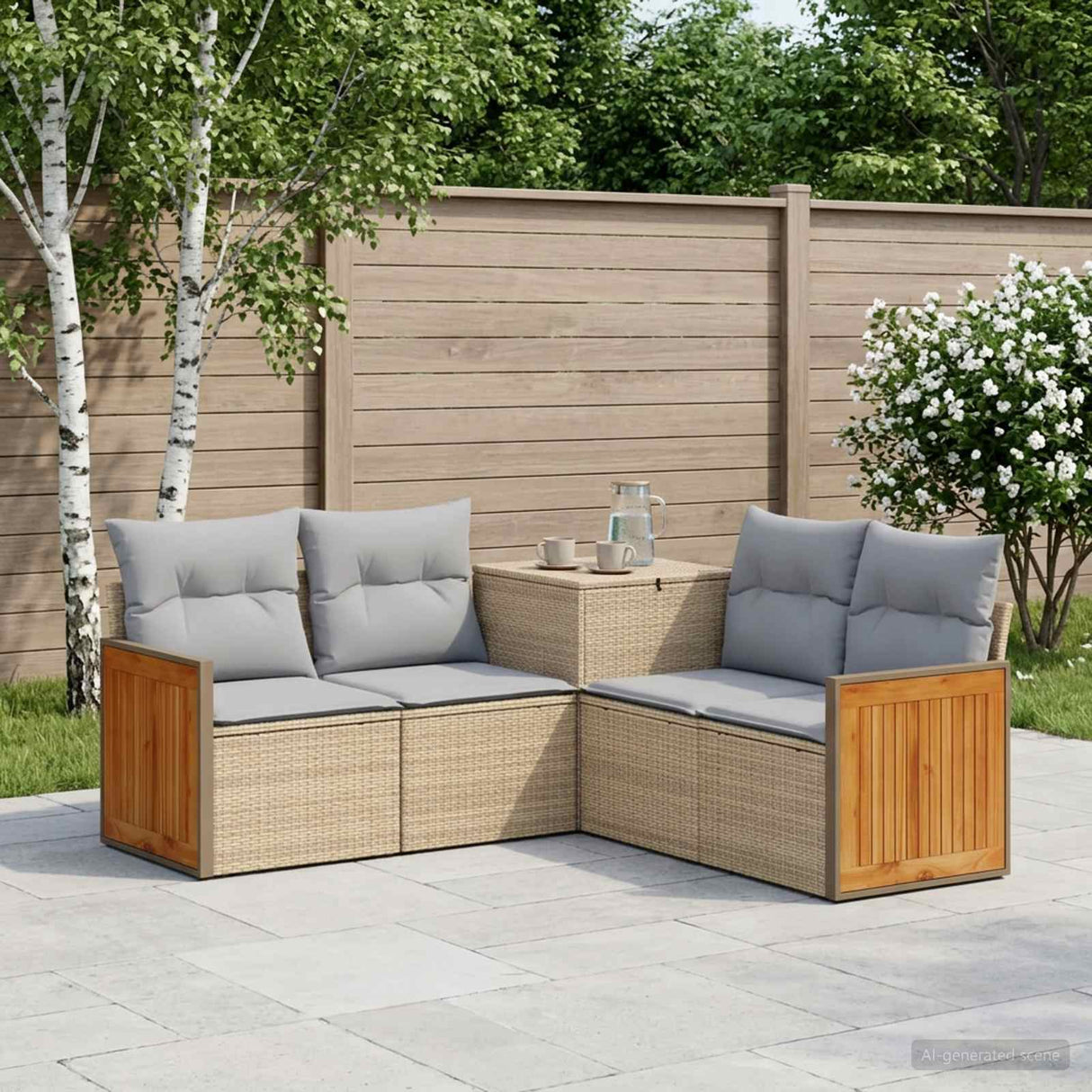 vidaXL Bankstel 5 st Zwart Poly Rattan en Staal