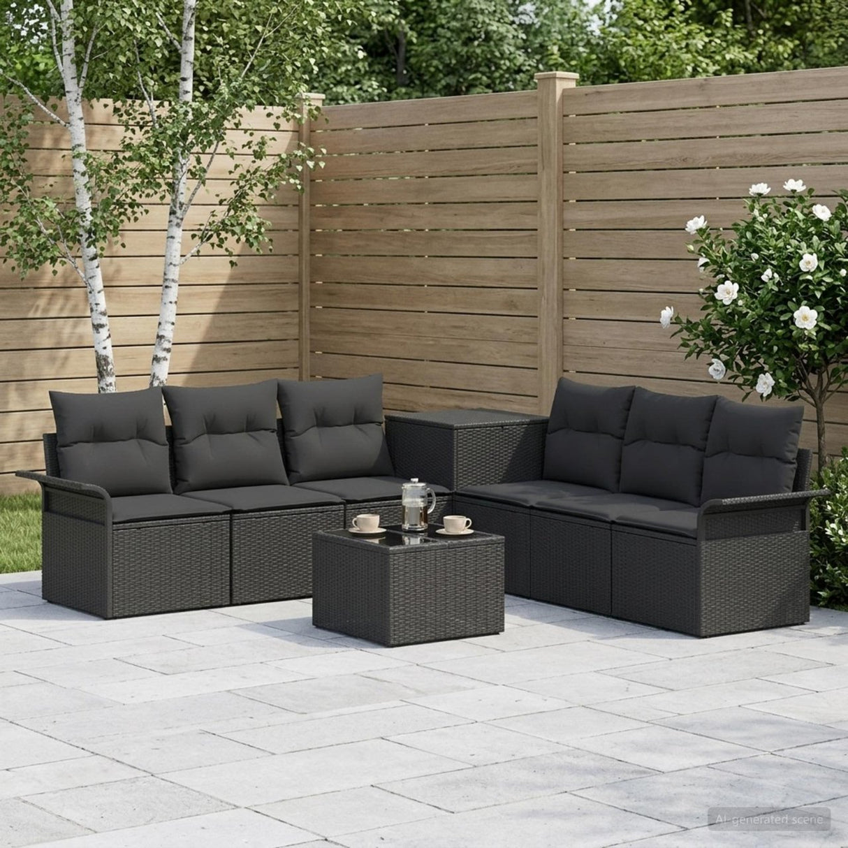 vidaXL Bankstel 8 st Zwart Poly Rattan en Staal