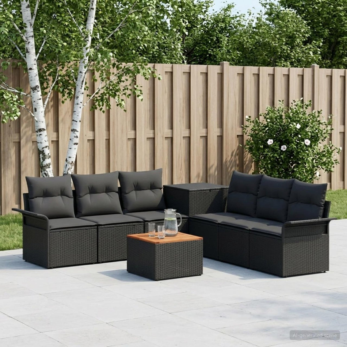 vidaXL Bankstel 8 st Zwart Poly Rattan en Staal