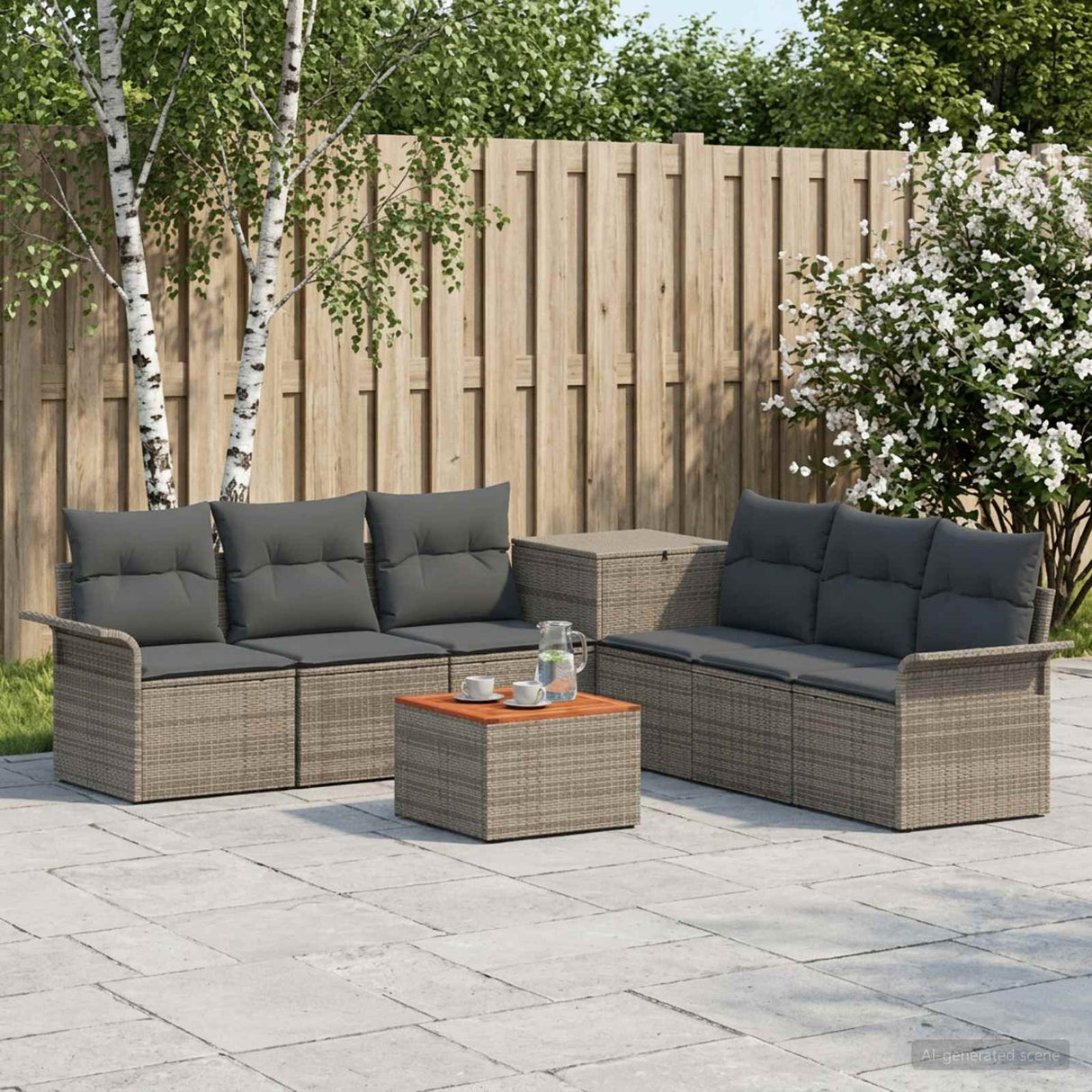 vidaXL Bankstel 8 st Zwart Poly Rattan en Staal