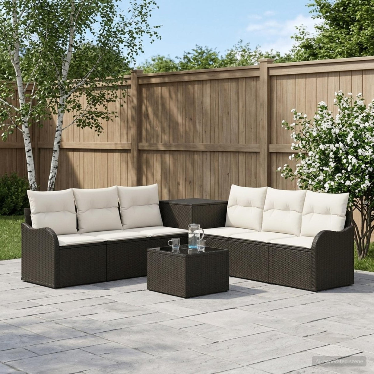 vidaXL Sofa Set 8 pcs Black Poly Rattan and Steel