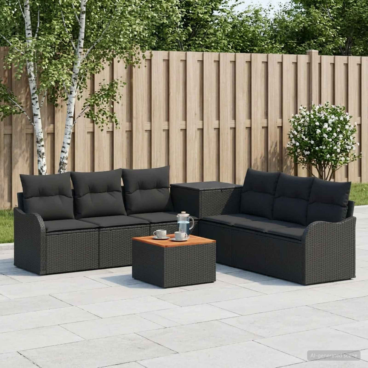 vidaXL Sofa Set 8 pcs Black Poly Rattan and Steel