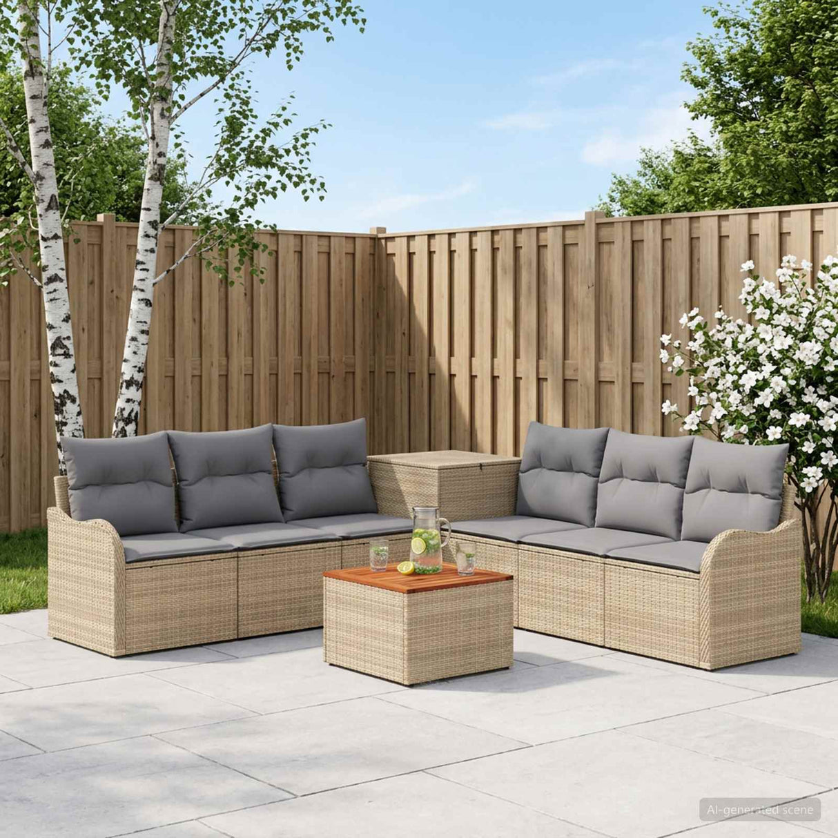vidaXL Sofa Set 8 pcs Black Poly Rattan and Steel