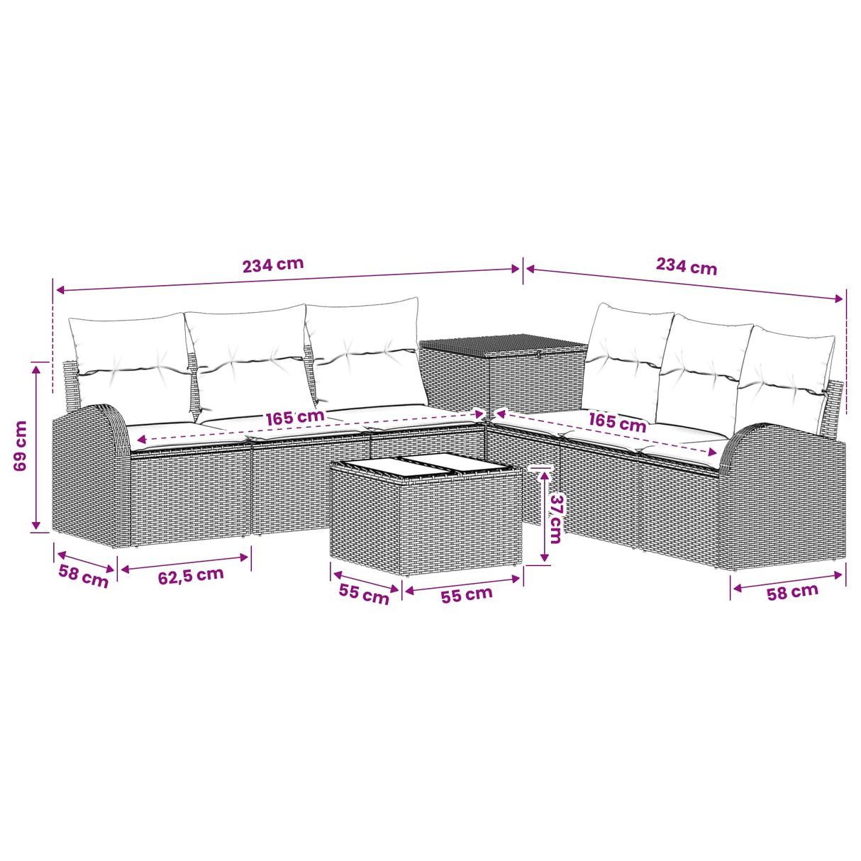 vidaXL Bankstel 8 st Zwart Poly Rattan en Staal