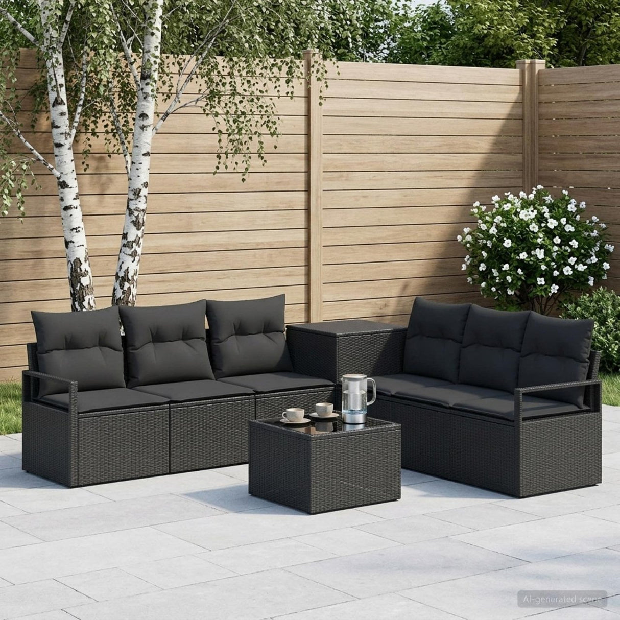 vidaXL Bankstel 8 st Zwart Poly Rattan en Staal