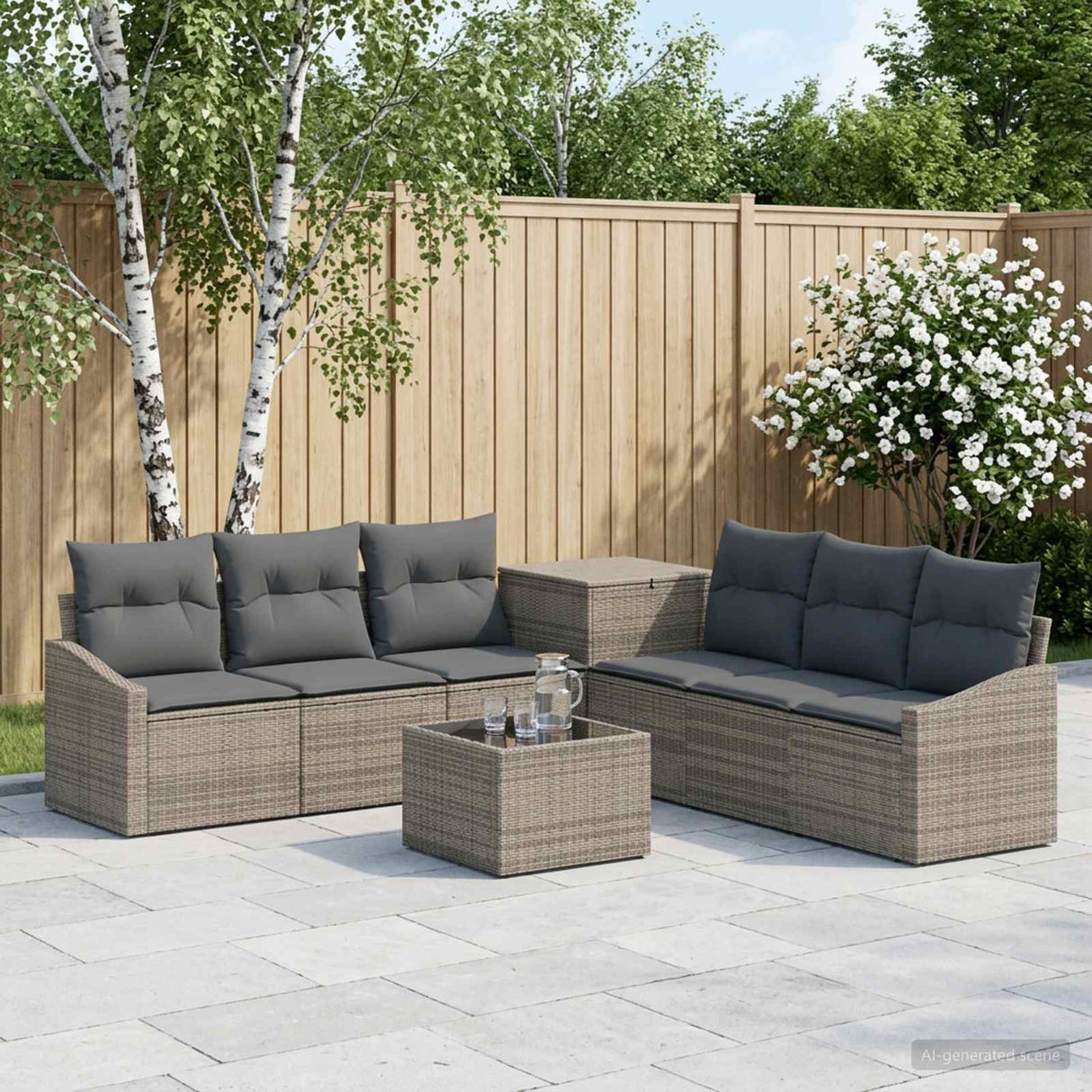 vidaXL Bankstel 8 st Zwart Poly Rattan en Staal