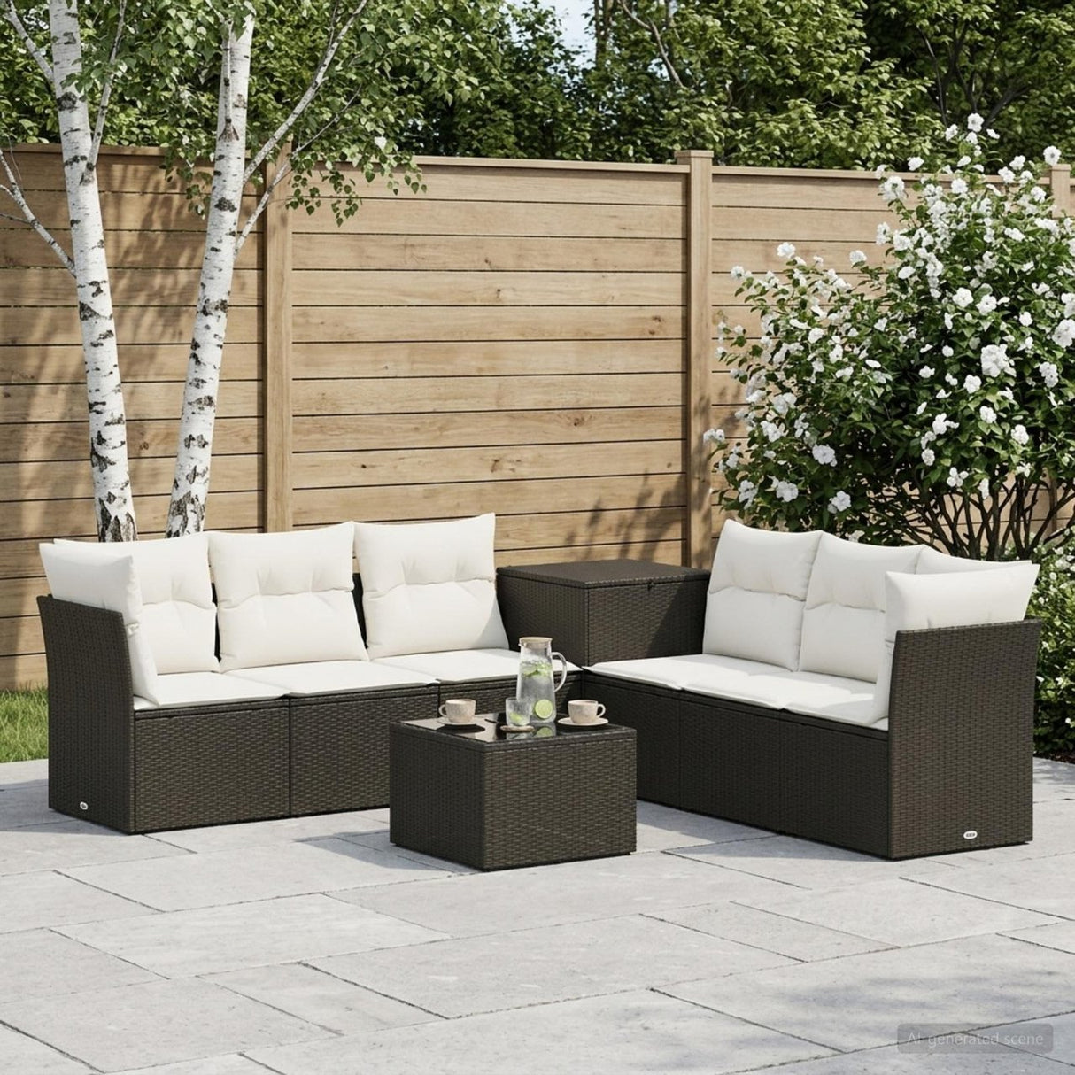 vidaXL Sofa set 8 pcs Black Poly Rattan and Steel