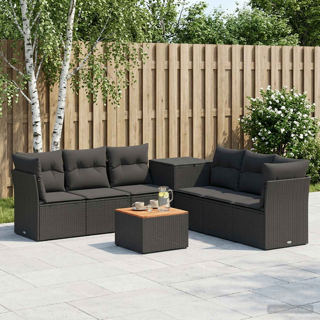 vidaXL Sofa set 8 pcs Black Poly Rattan and Steel