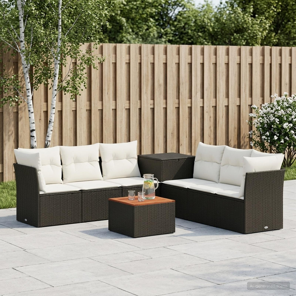 vidaXL Sofa set 8 pcs Black Poly Rattan and Steel