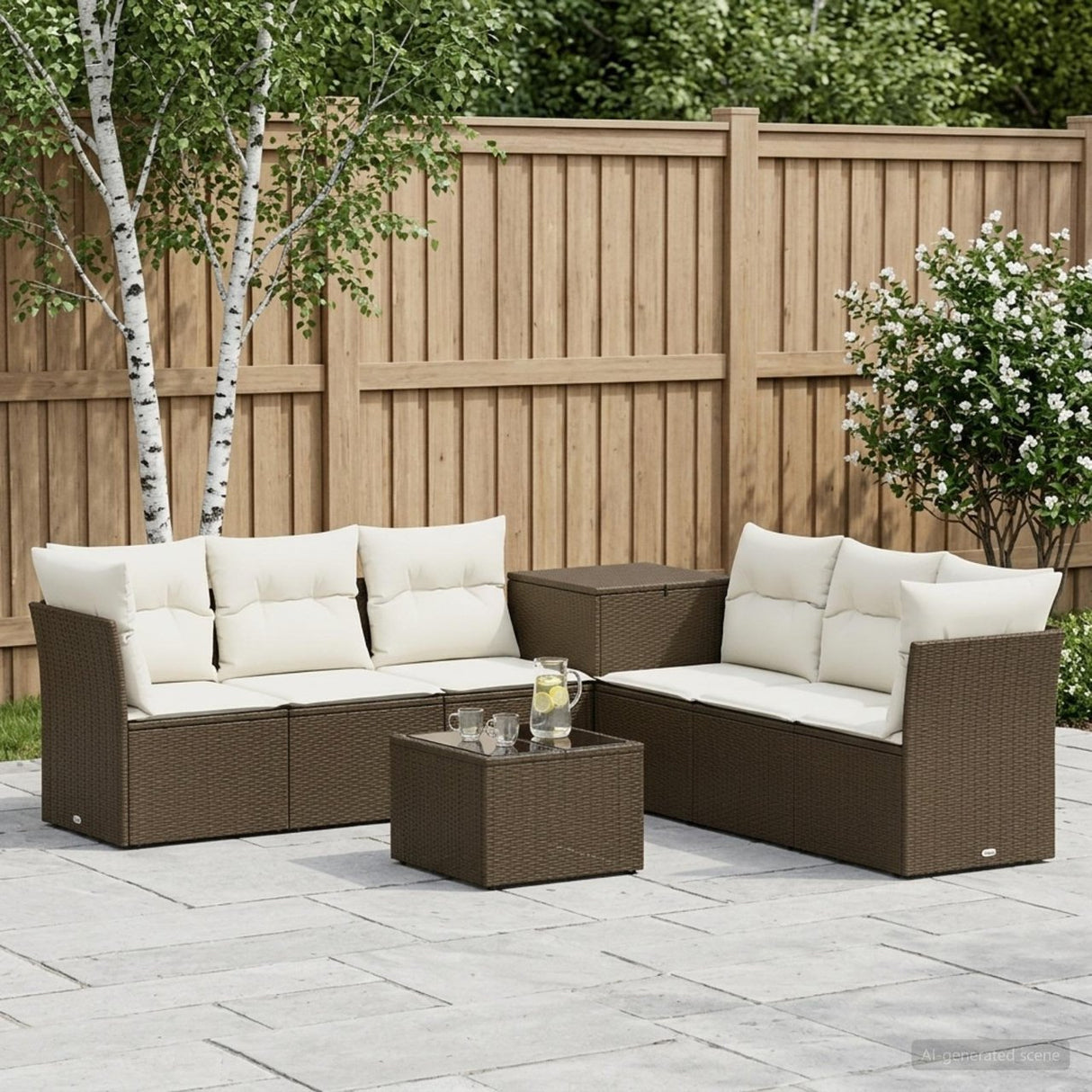 vidaXL Sofa set 8 pcs Black Poly Rattan and Steel