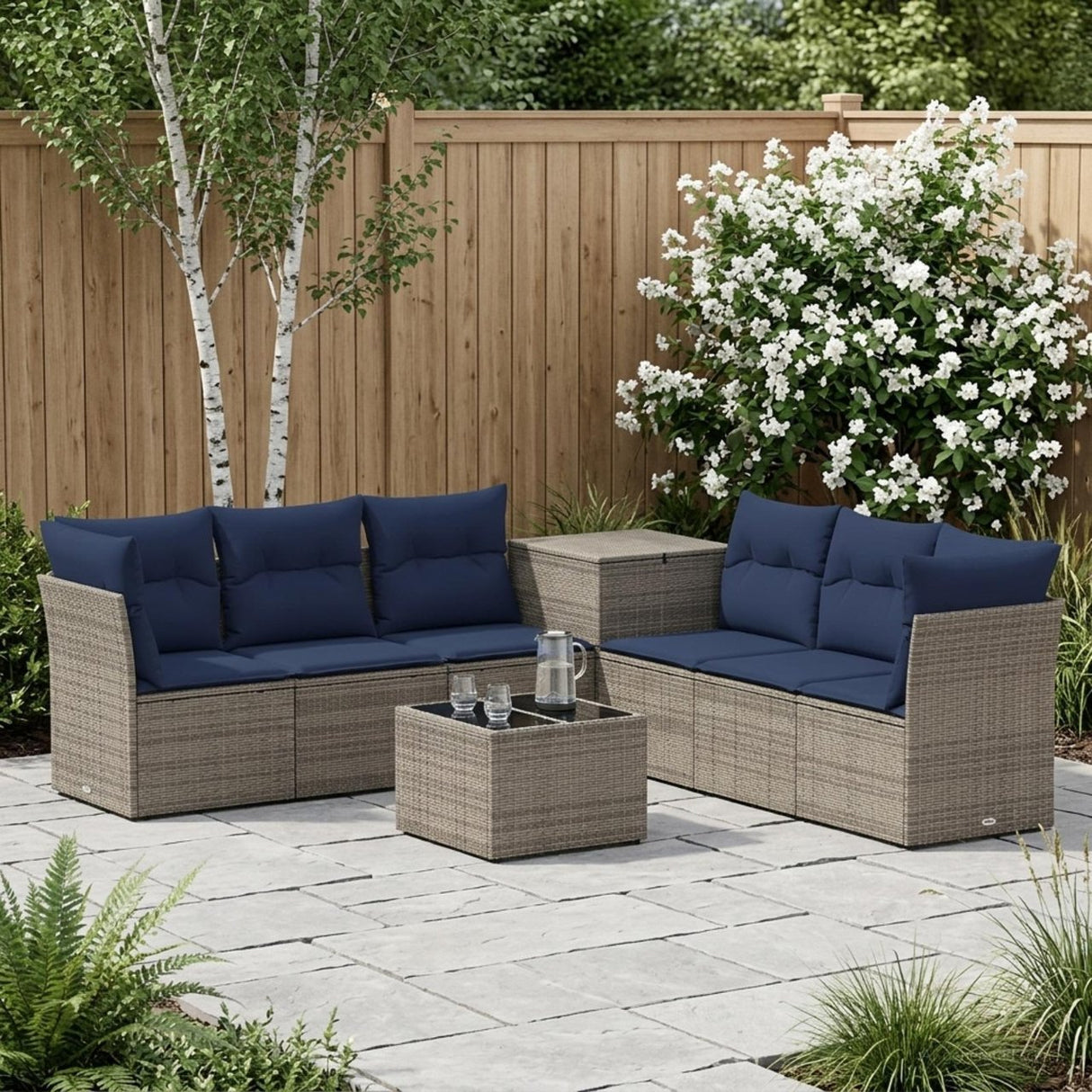 vidaXL Sofa set 8 pcs Black Poly Rattan and Steel