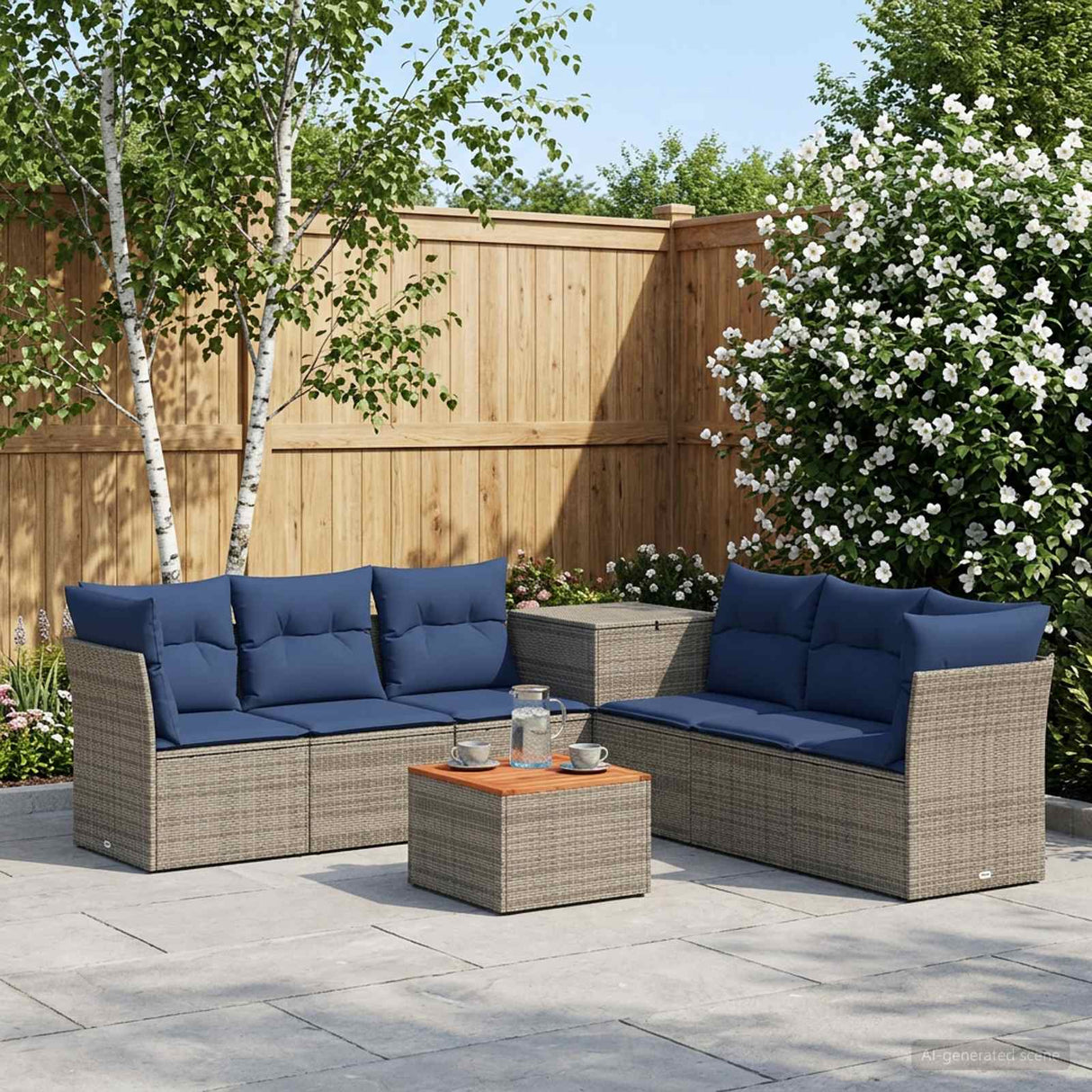 vidaXL Sofa set 8 pcs Black Poly Rattan and Steel