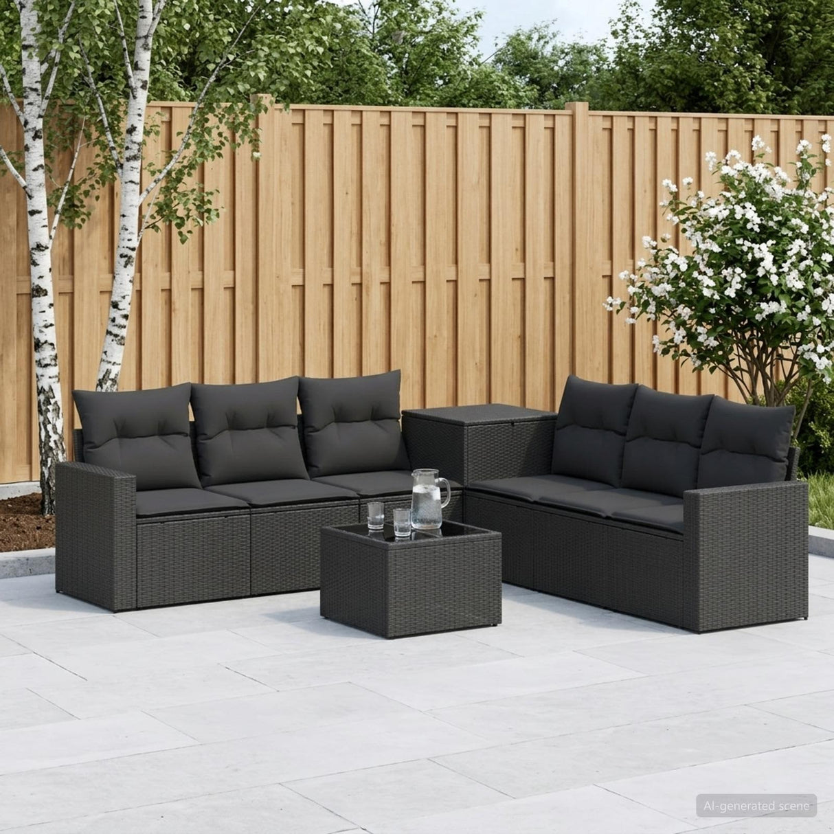 vidaXL 8-Piece Sofa Set Black Poly Rattan and Steel