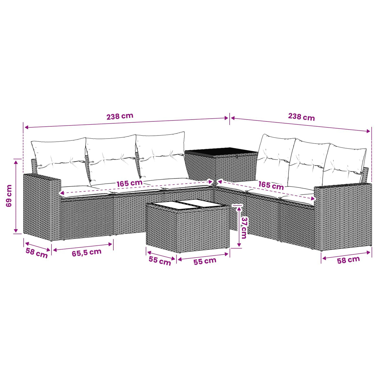 vidaXL 8-Piece Sofa Set Black Poly Rattan and Steel