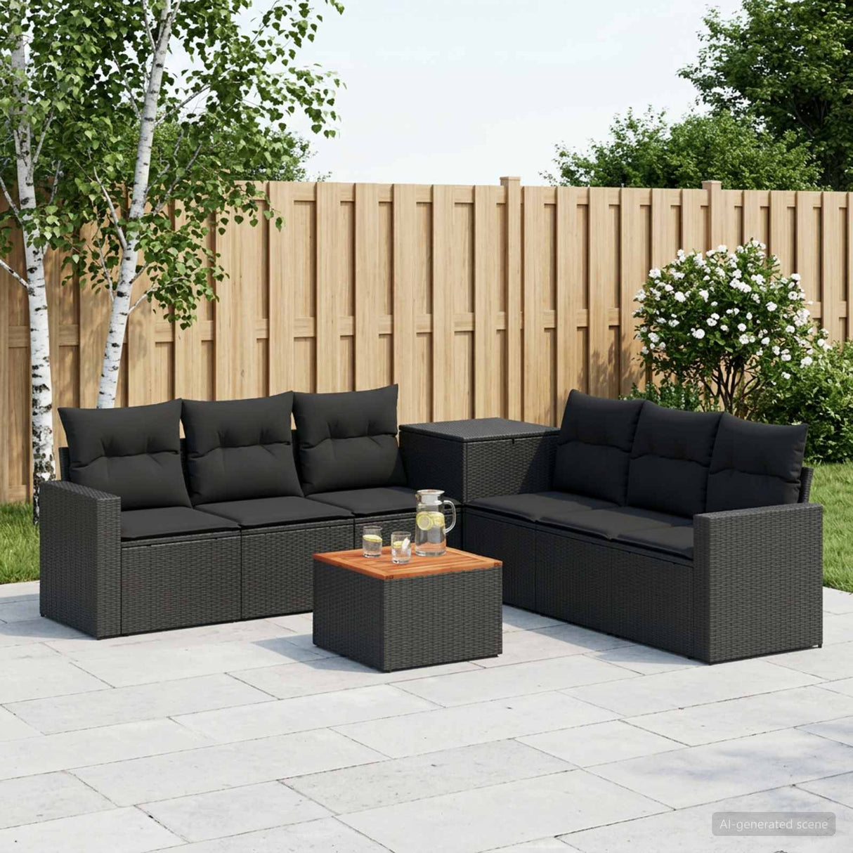 vidaXL 8-Piece Sofa Set Black Poly Rattan and Steel