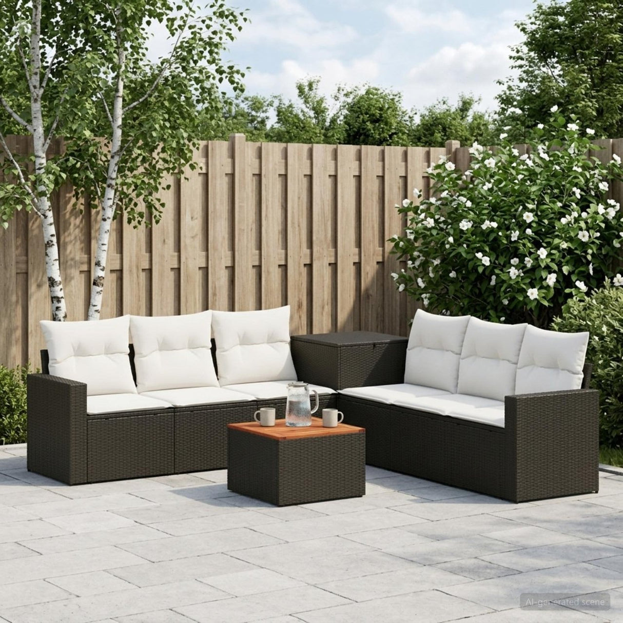 vidaXL 8-Piece Sofa Set Black Poly Rattan and Steel