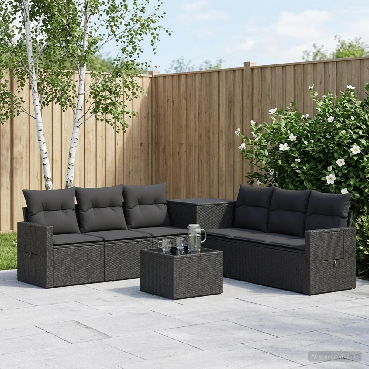 vidaXL Bankstel 8 st Zwart Poly Rattan en Staal