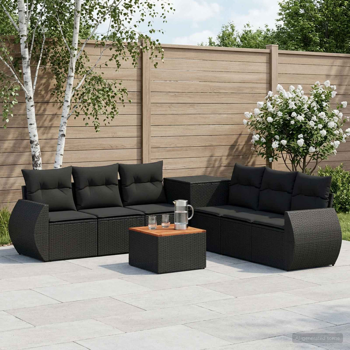 vidaXL Bankstel 8 st Zwart Poly Rattan en Staal