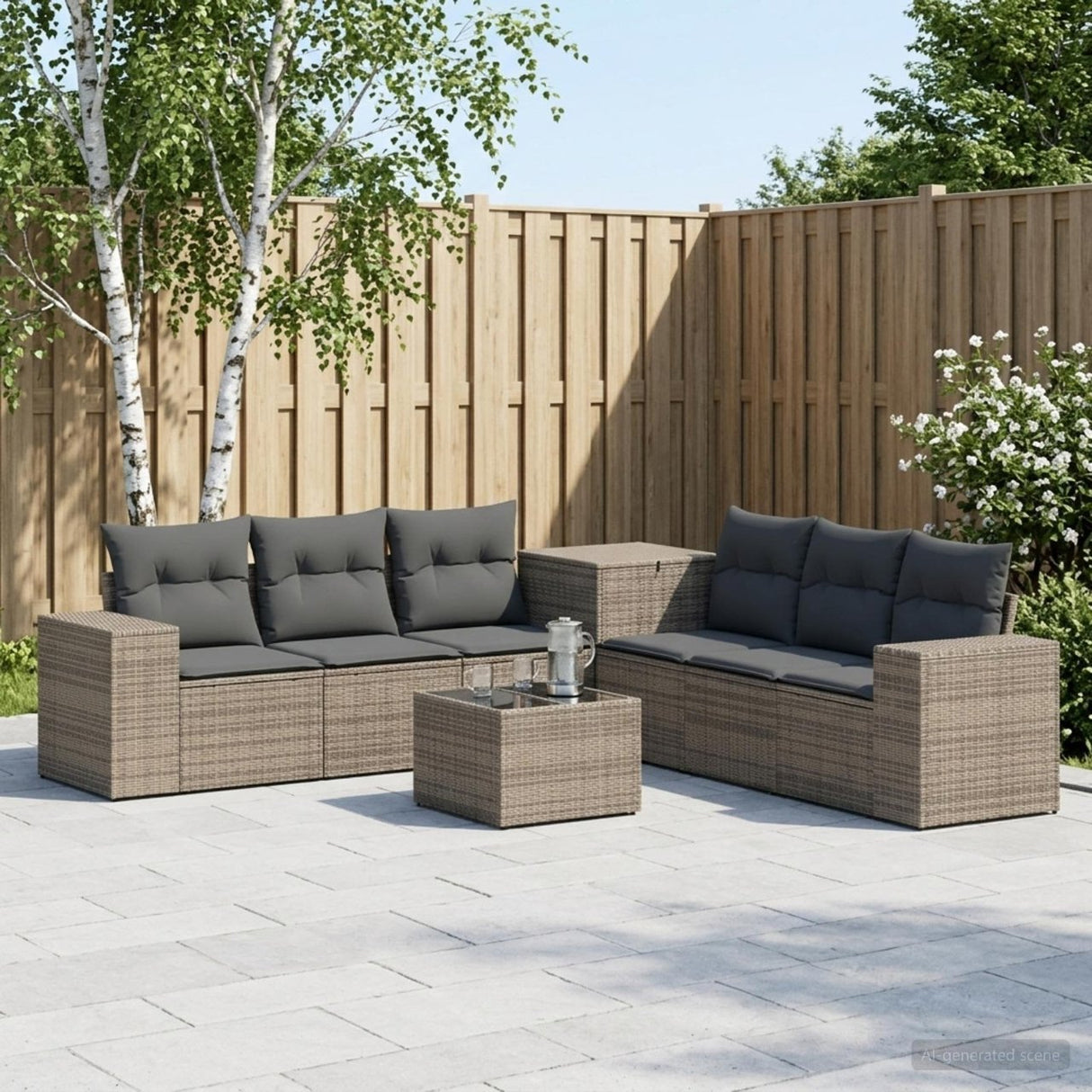 vidaXL Bankstel 8 st Zwart Poly Rattan en Staal