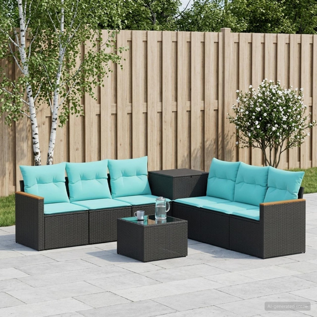 vidaXL Bankstel 8 st Zwart Poly Rattan en Staal
