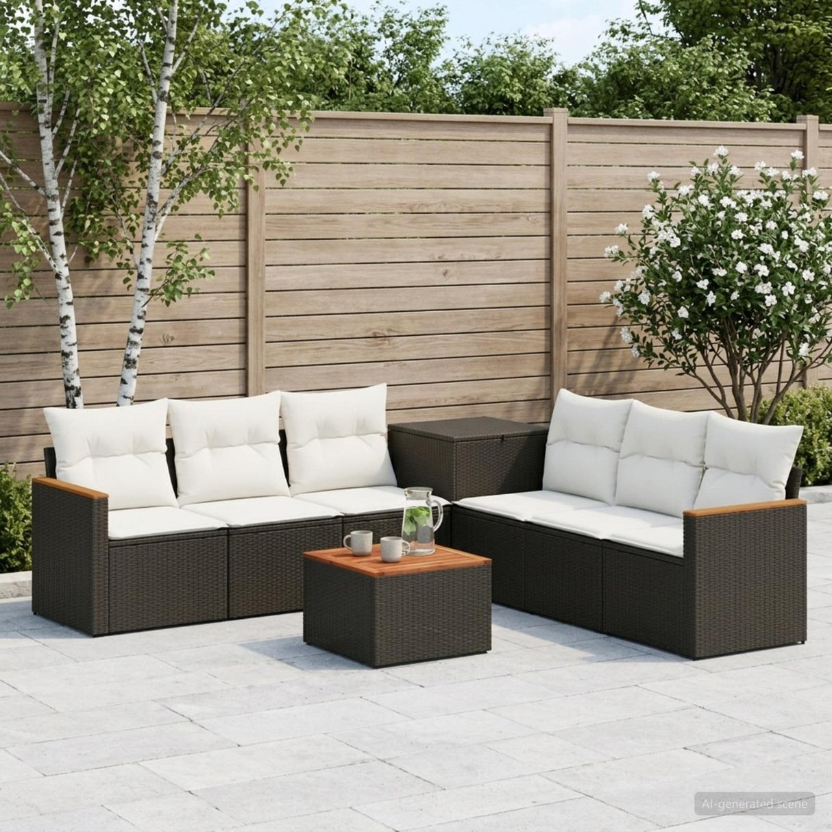 vidaXL Bankstel 8 st Zwart Poly Rattan en Staal