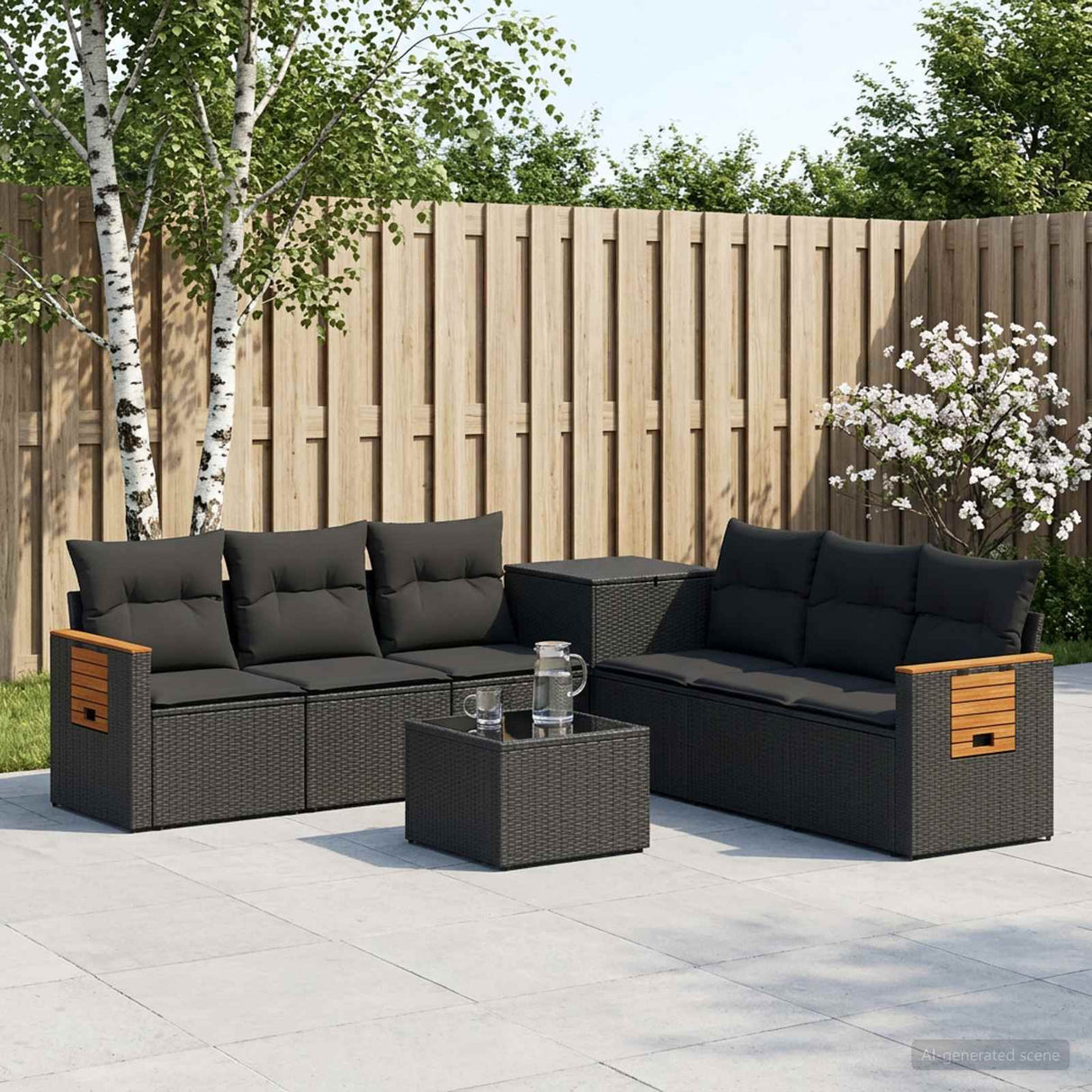 vidaXL Bankstel 8 st Zwart Poly Rattan en Staal