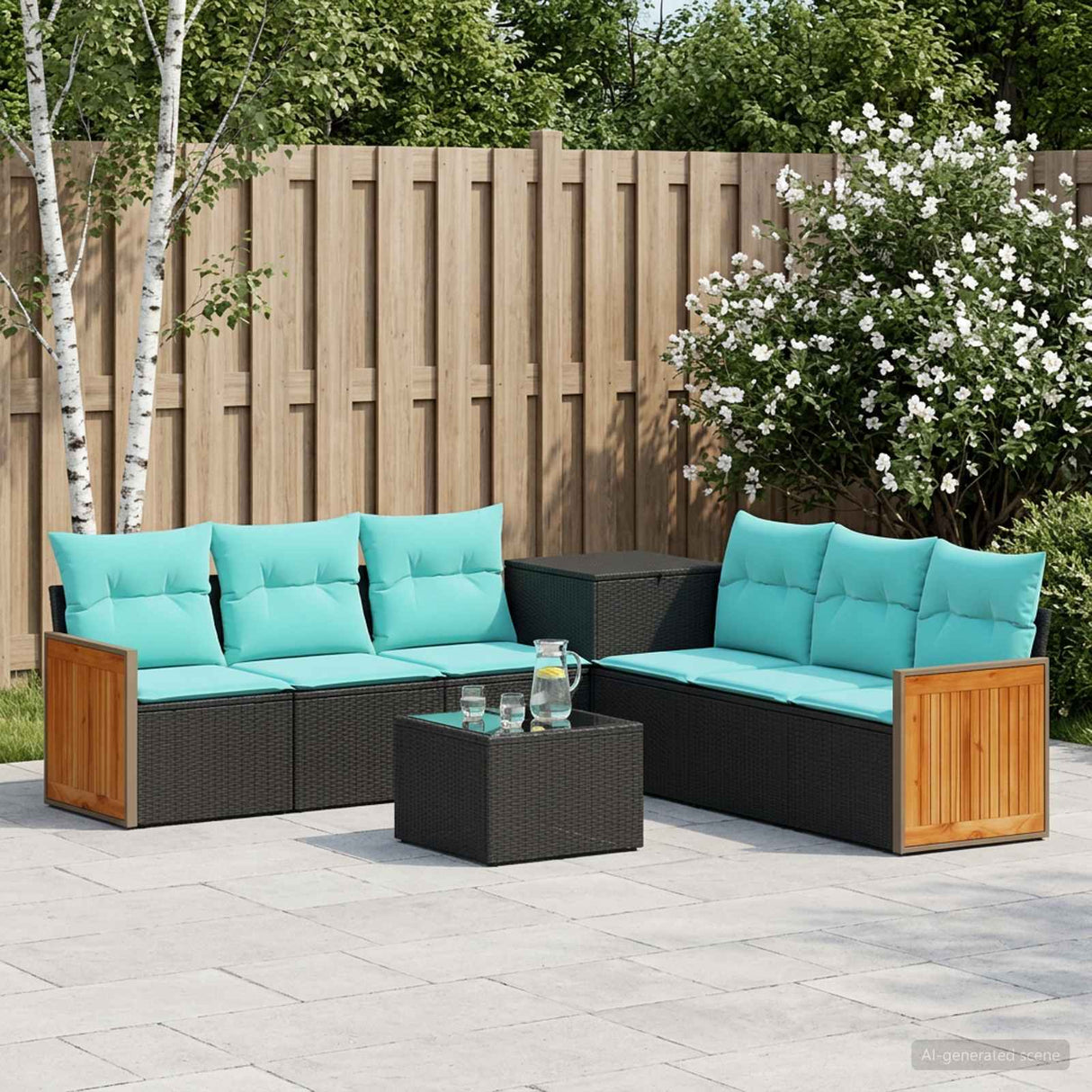 vidaXL Bankstel 8 st Zwart Poly Rattan en Staal