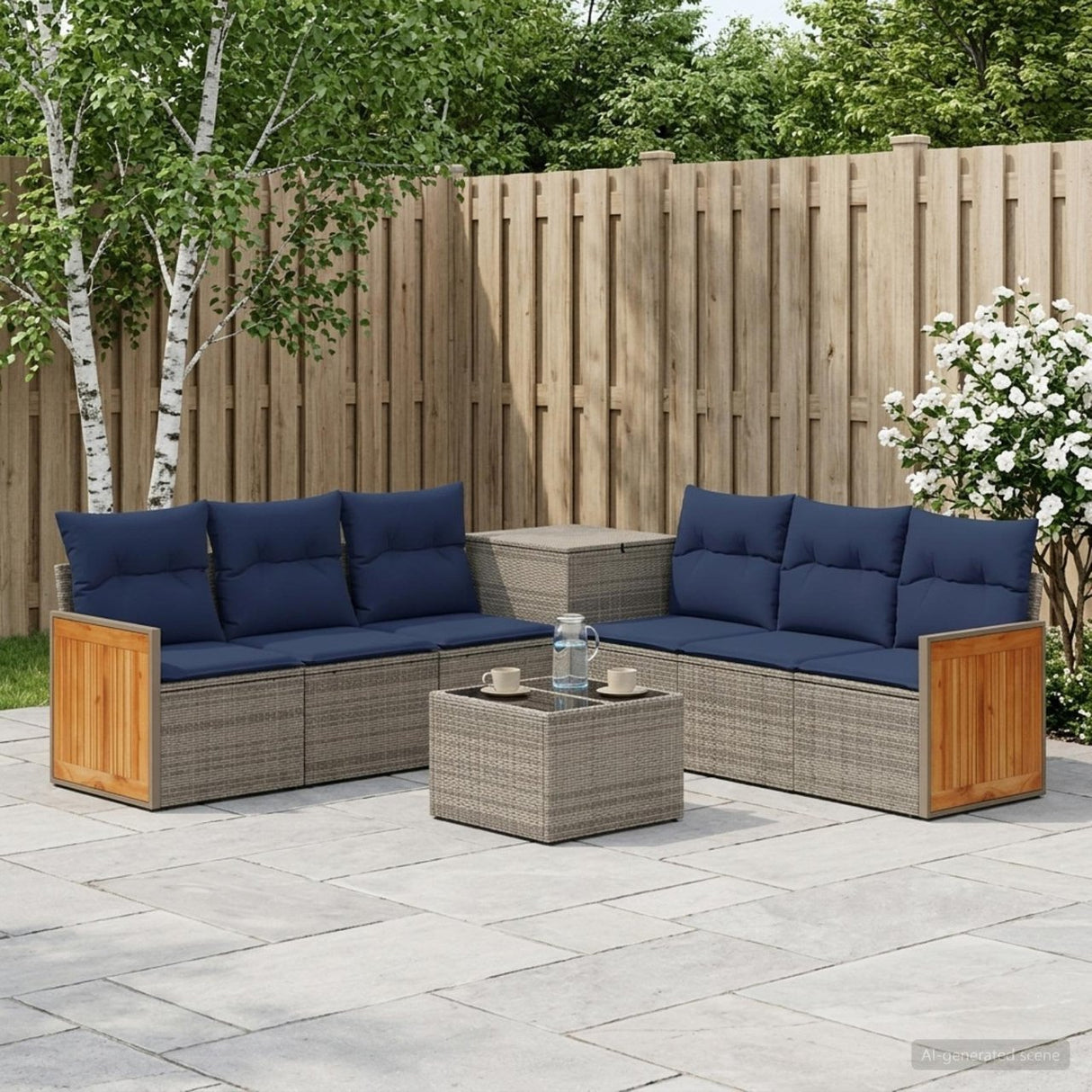 vidaXL Bankstel 8 st Zwart Poly Rattan en Staal