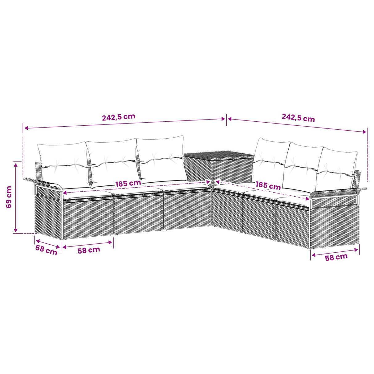 vidaXL Bankstel 7 st Zwart Poly Rattan en Staal