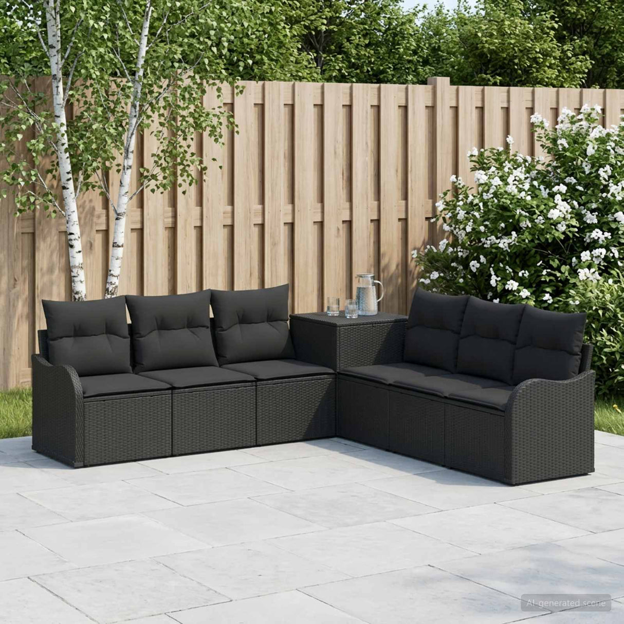 vidaXL Bankstel 7 st Zwart Poly Rattan en Staal