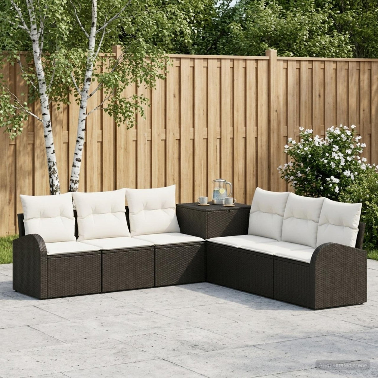 vidaXL Bankstel 7 st Zwart Poly Rattan en Staal