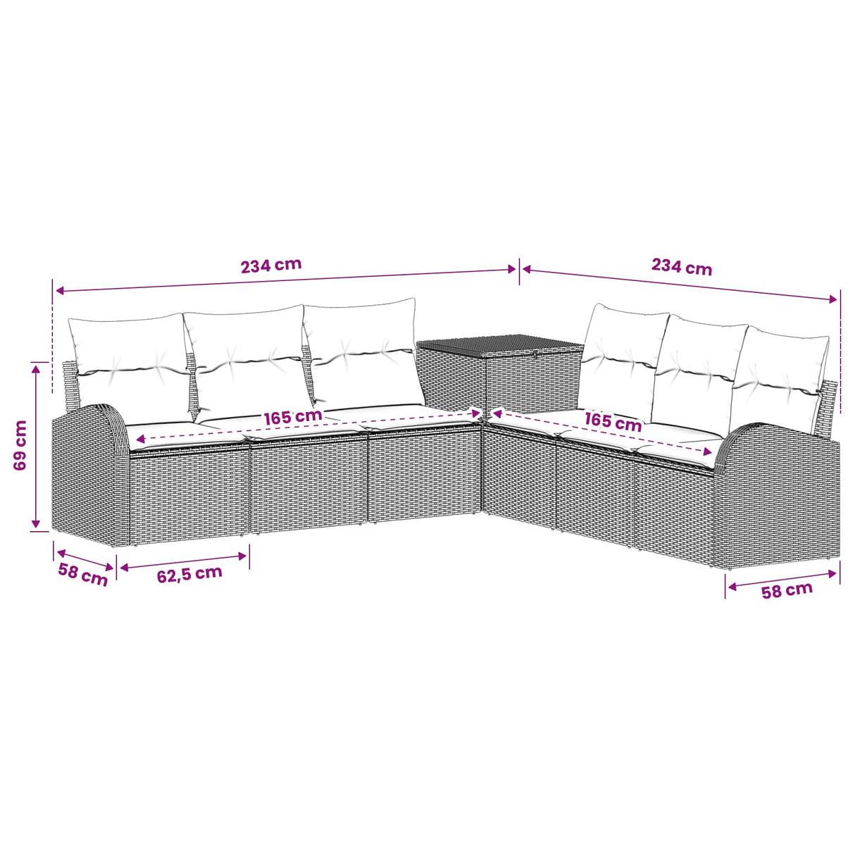 vidaXL Bankstel 7 st Zwart Poly Rattan en Staal