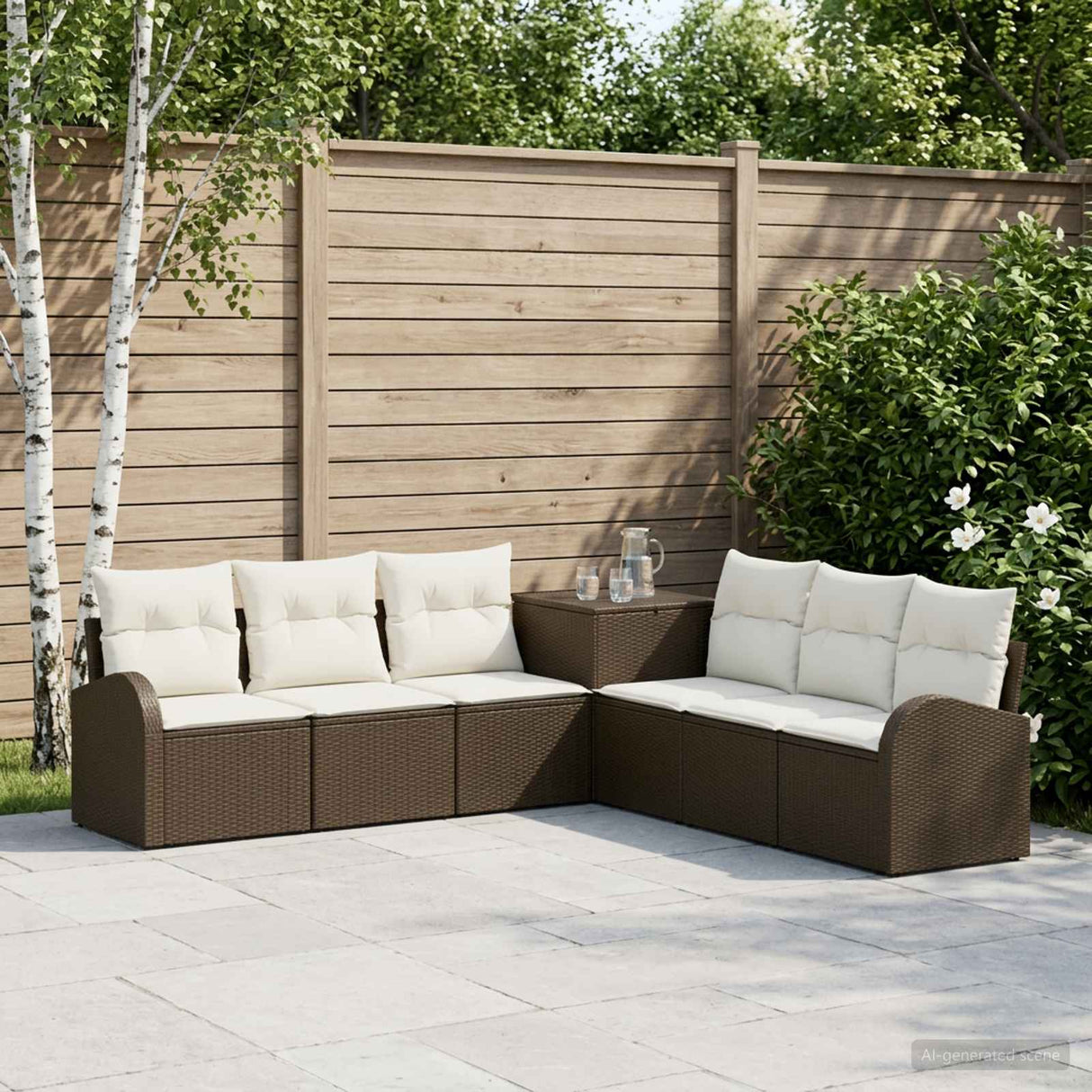 vidaXL Bankstel 7 st Zwart Poly Rattan en Staal