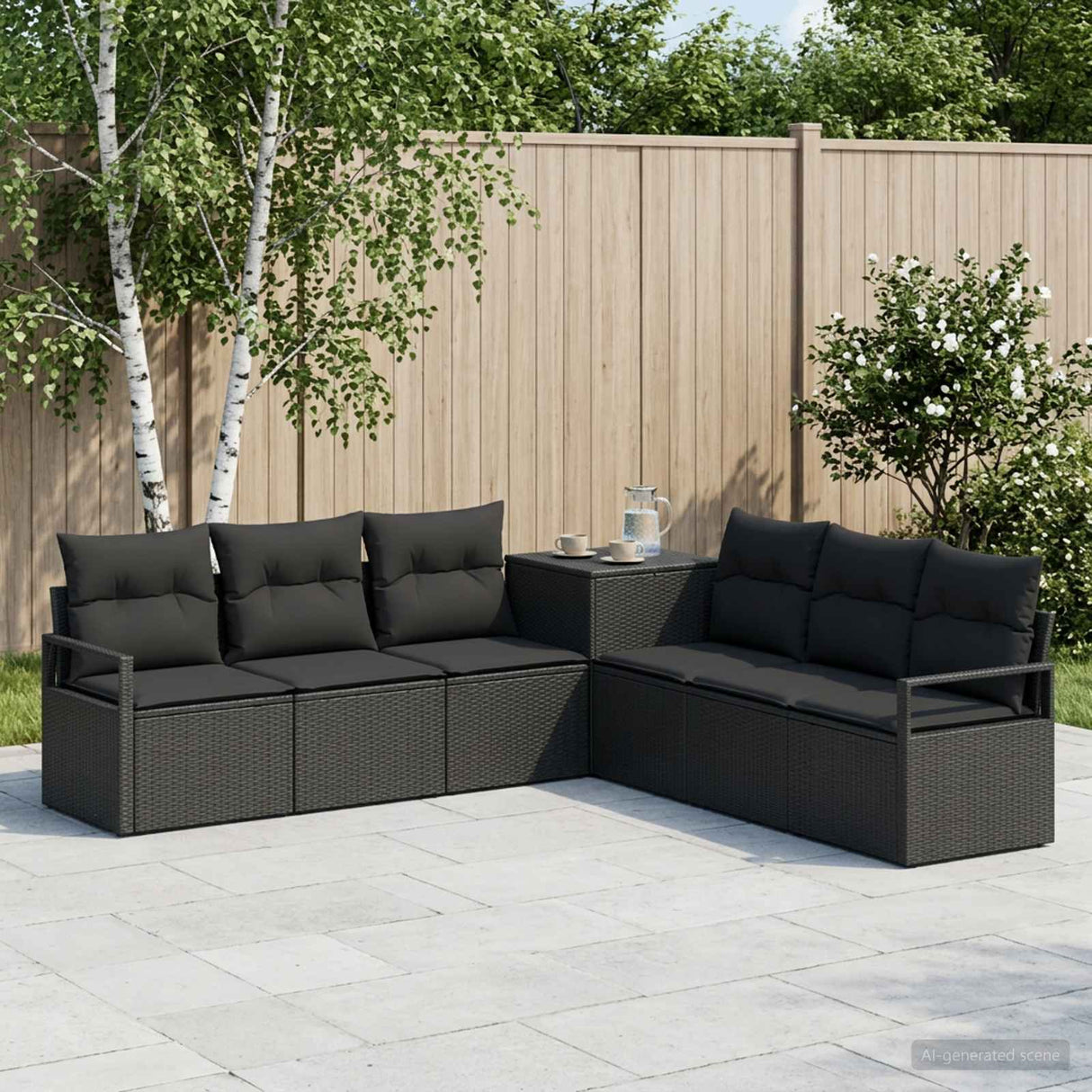 vidaXL Bankstel 7 st Zwart Poly Rattan en Staal