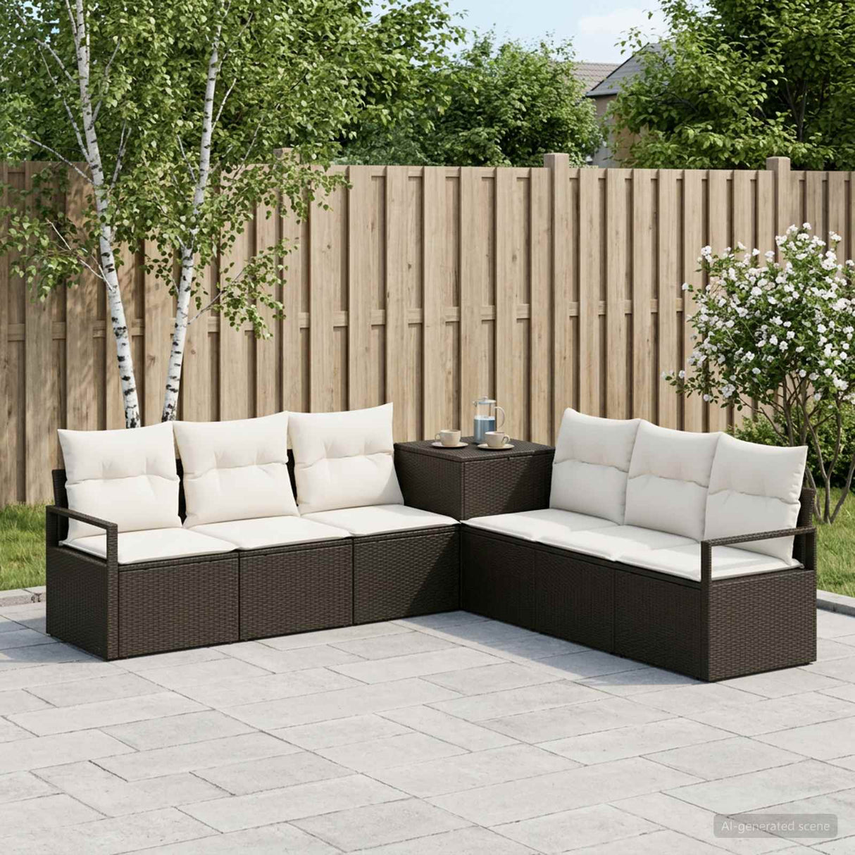 vidaXL Bankstel 7 st Zwart Poly Rattan en Staal