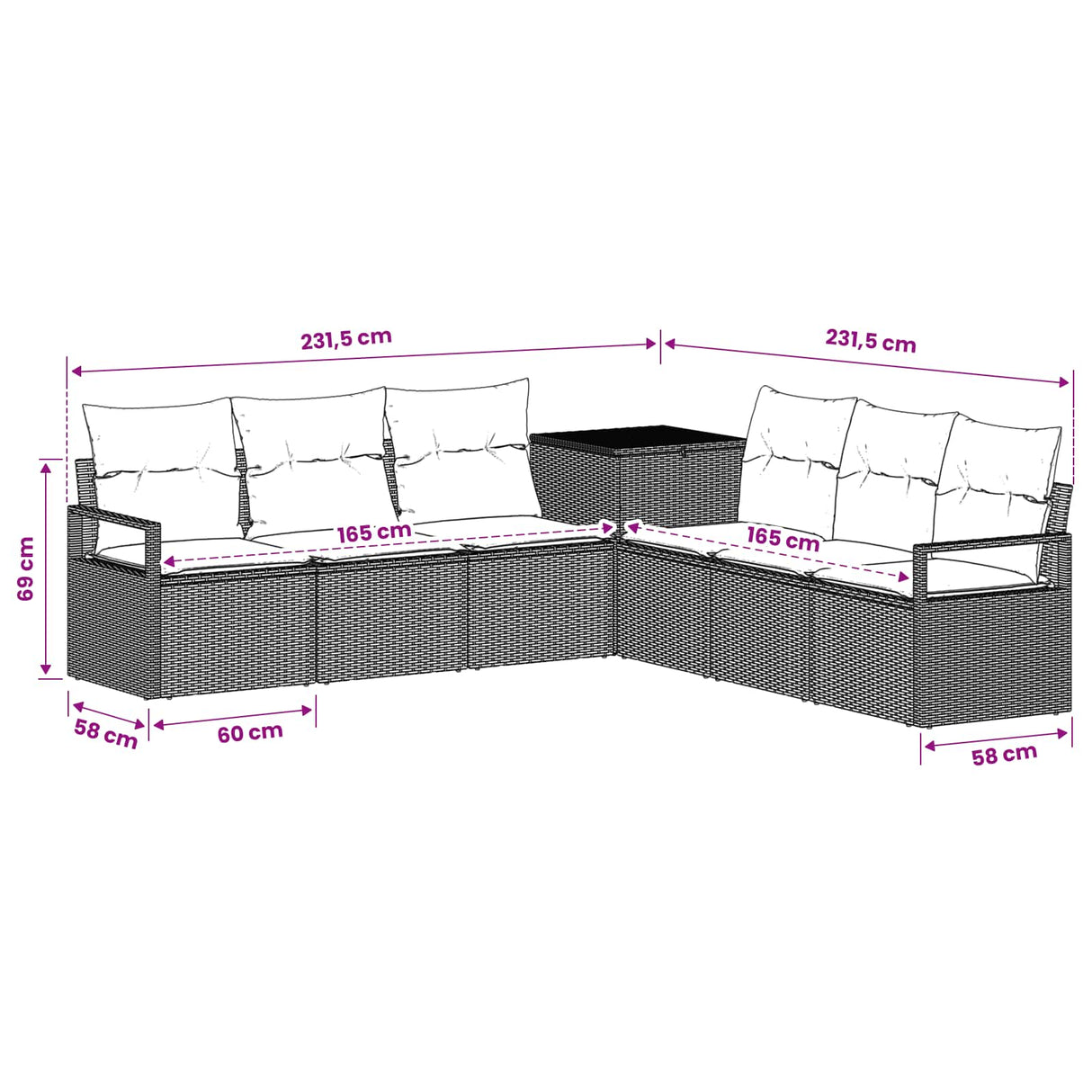 vidaXL Bankstel 7 st Zwart Poly Rattan en Staal