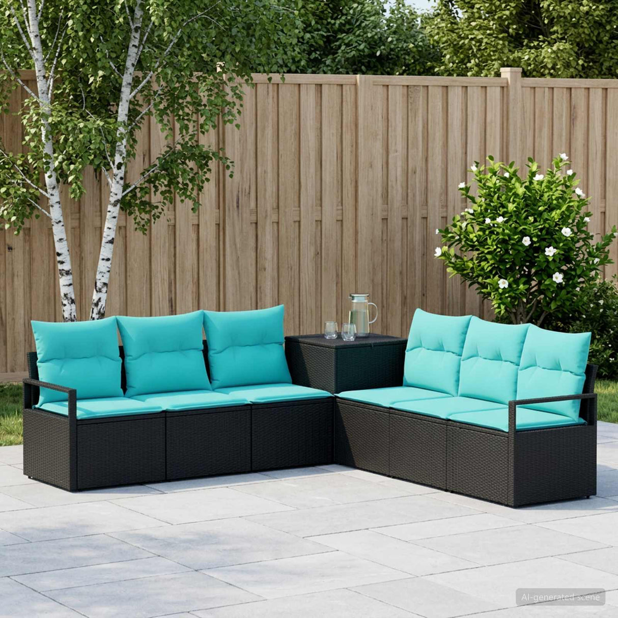 vidaXL Bankstel 7 st Zwart Poly Rattan en Staal