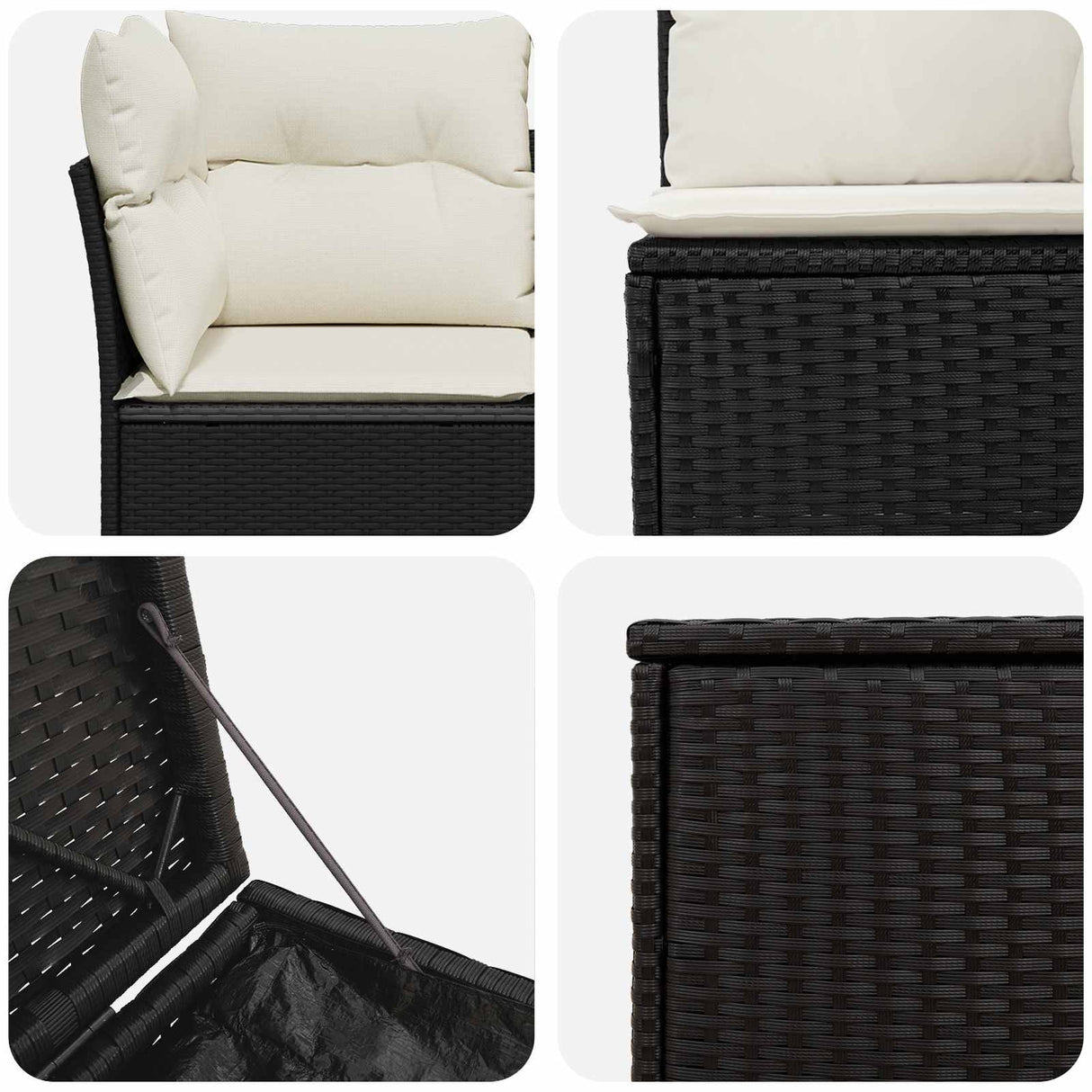 vidaXL Sofa Set 7 pcs Black Poly Rattan and Steel