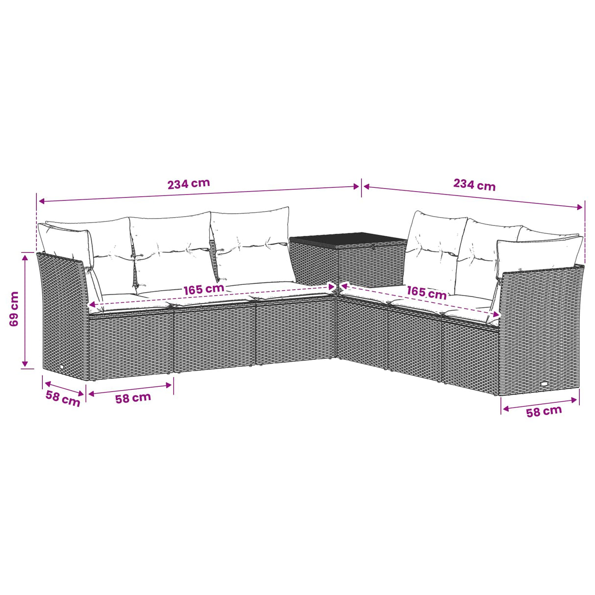 vidaXL Sofa Set 7 pcs Black Poly Rattan and Steel
