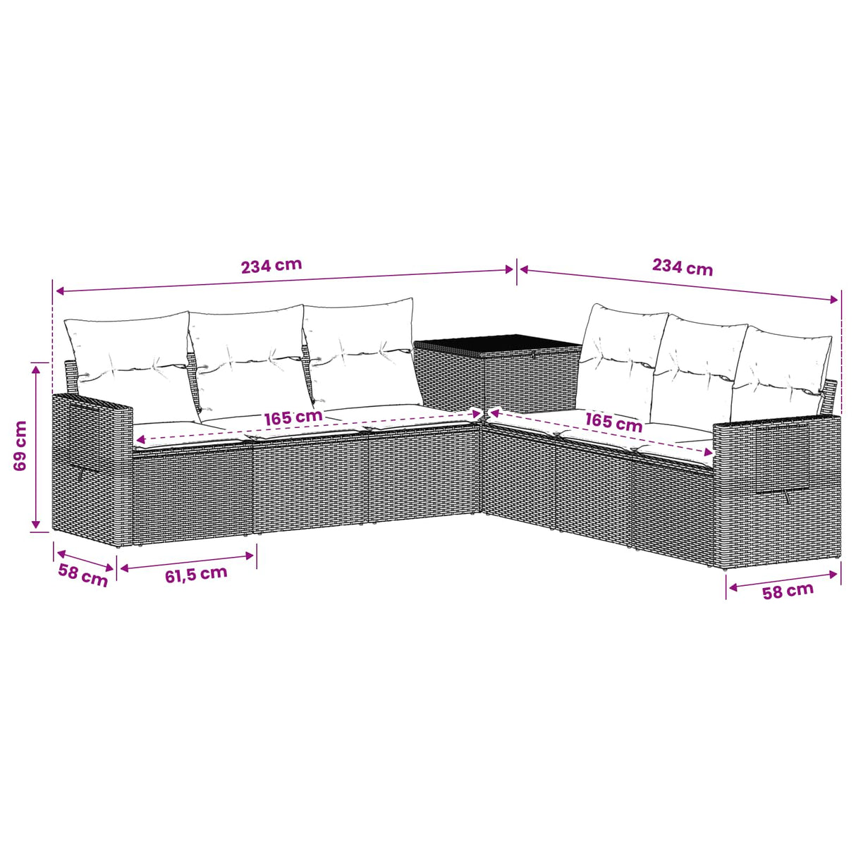 vidaXL Bankstel 7 pcs Zwart Poly Rattan en Staal