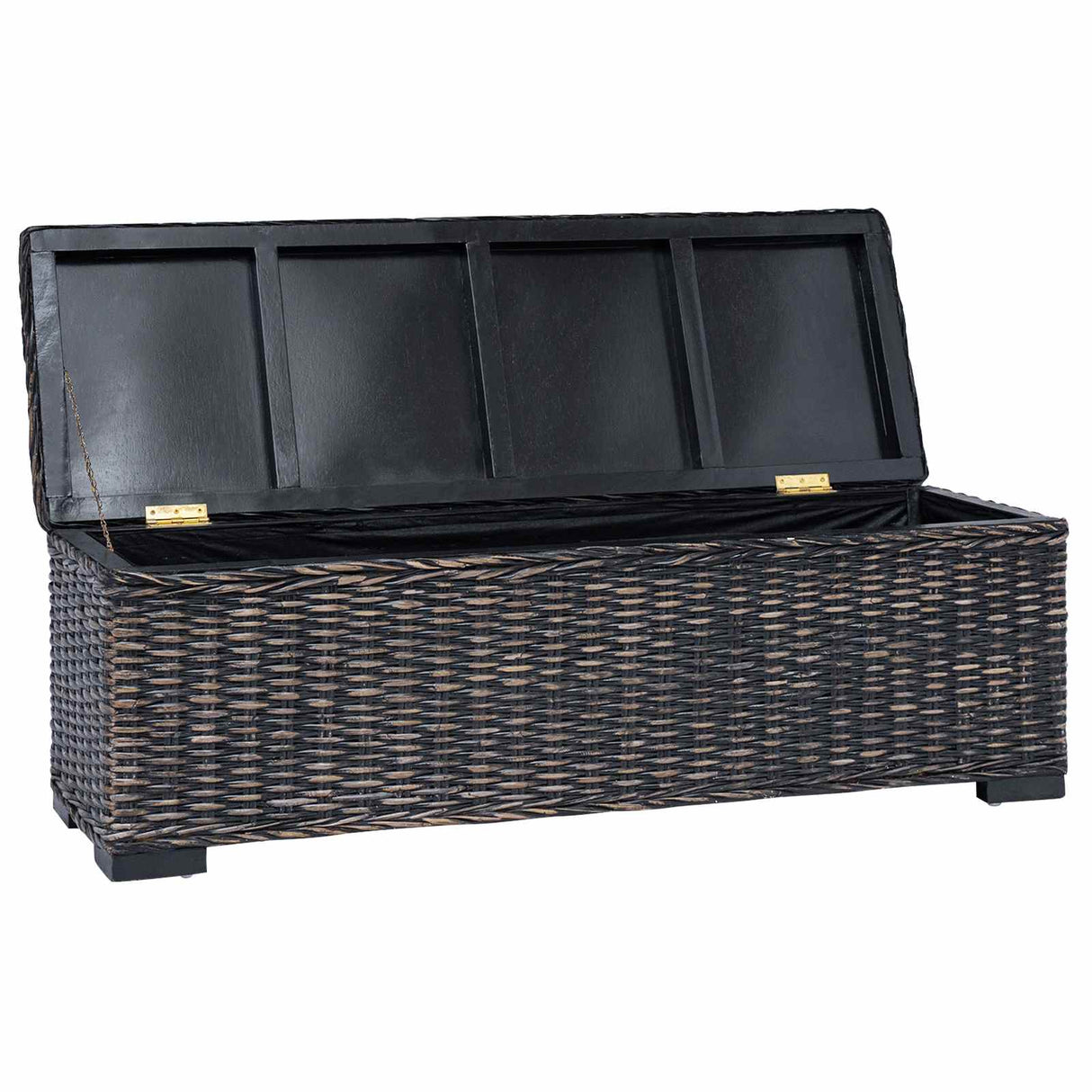 vidaXL Opbergbox 110 cm natuurlijk kubu rattan & massief mahoniehout wit