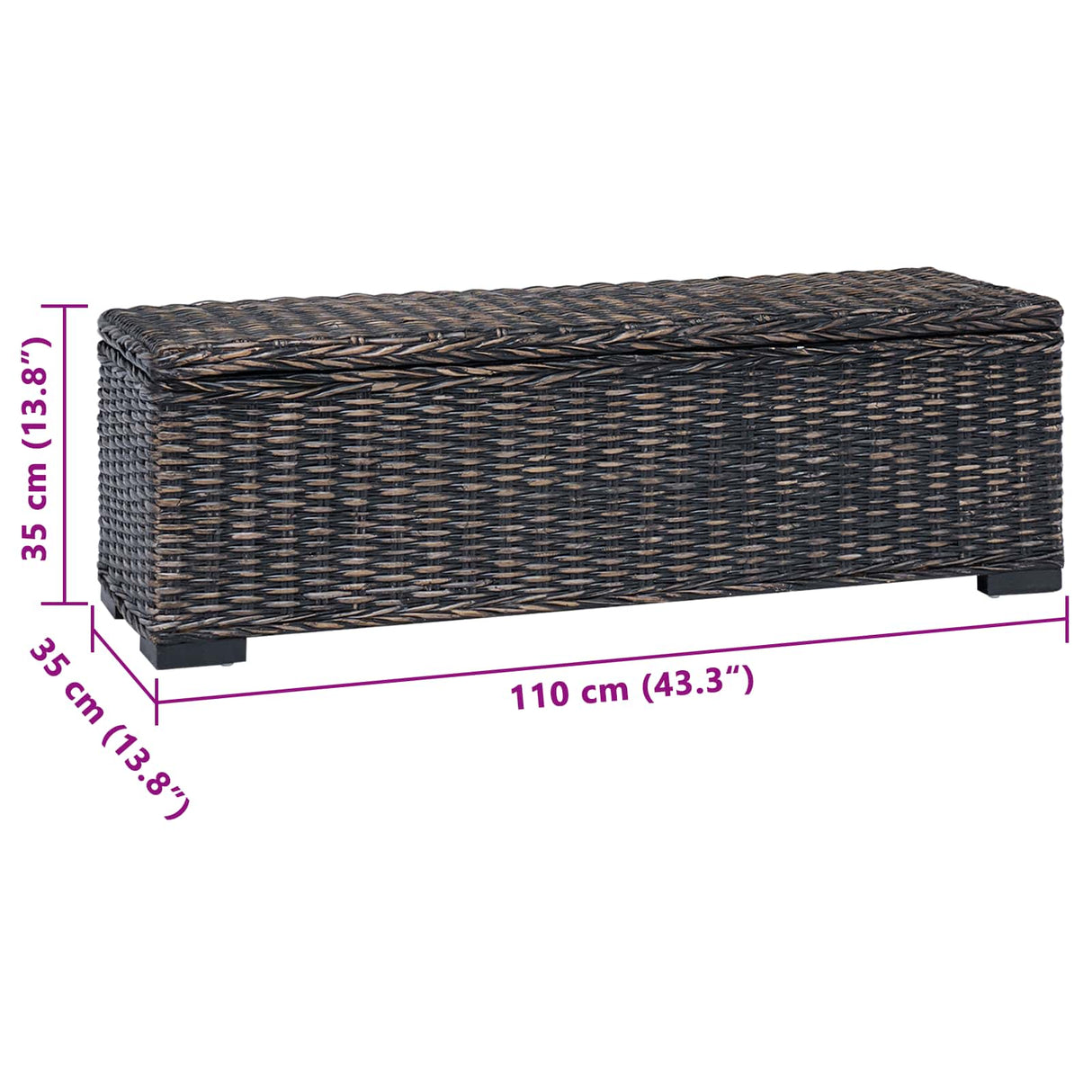 vidaXL Opbergbox 110 cm natuurlijk kubu rattan & massief mahoniehout wit