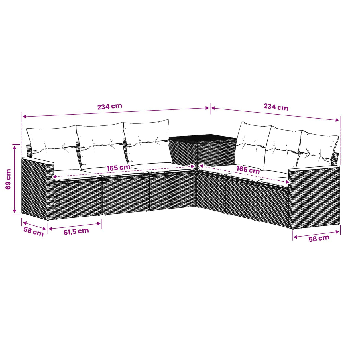 vidaXL Bankstel 7 pcs Zwart Poly Rattan en Staal