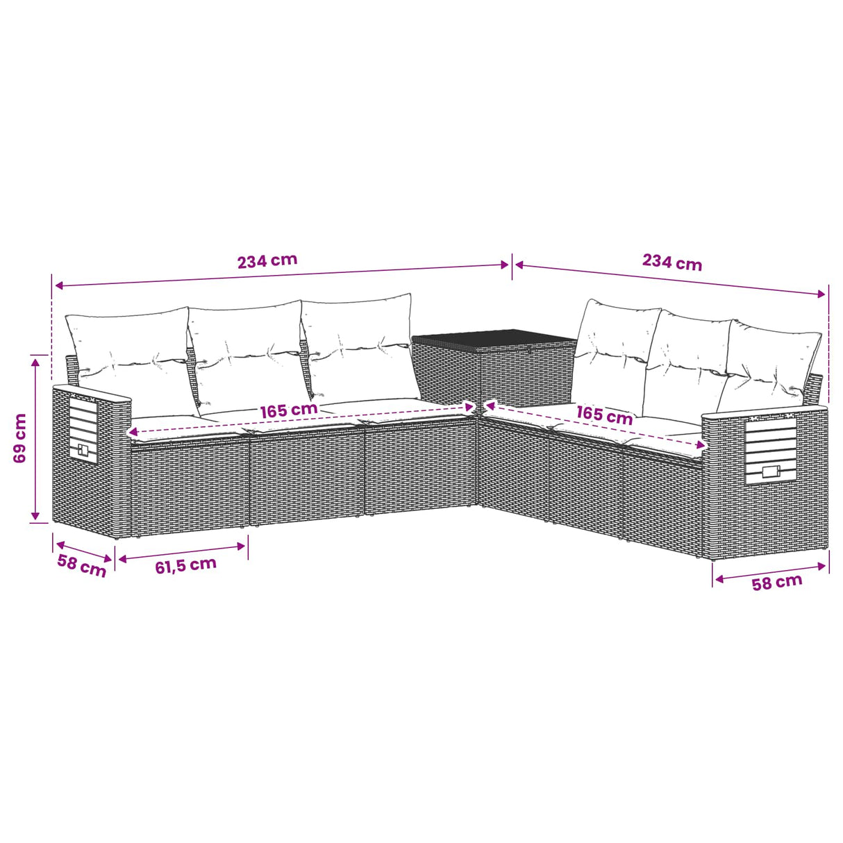 vidaXL Sofa Set 7 pcs Black Poly Rattan and Steel