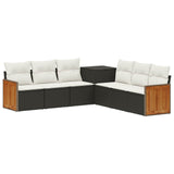 vidaXL Bankstel 7 pcs Zwart Poly Rattan en Staal