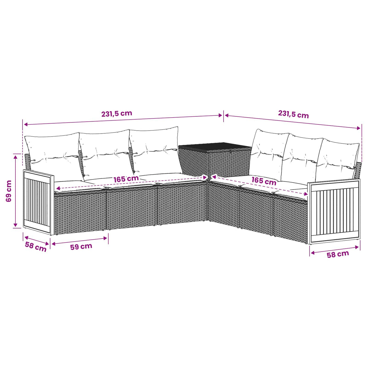 vidaXL Bankstel 7 pcs Zwart Poly Rattan en Staal