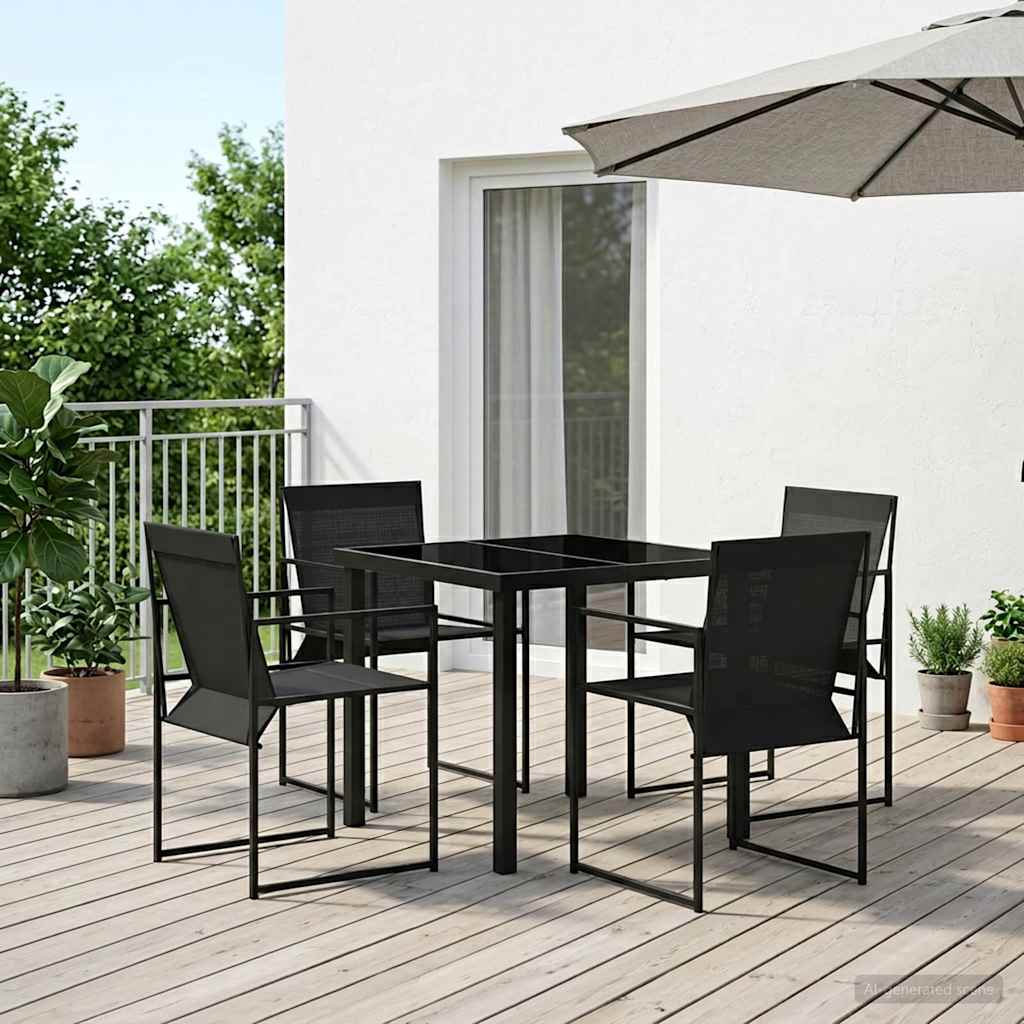 vidaXL Tuin Eettafel Set 5 pcs Zwart Gepoedercoat staal