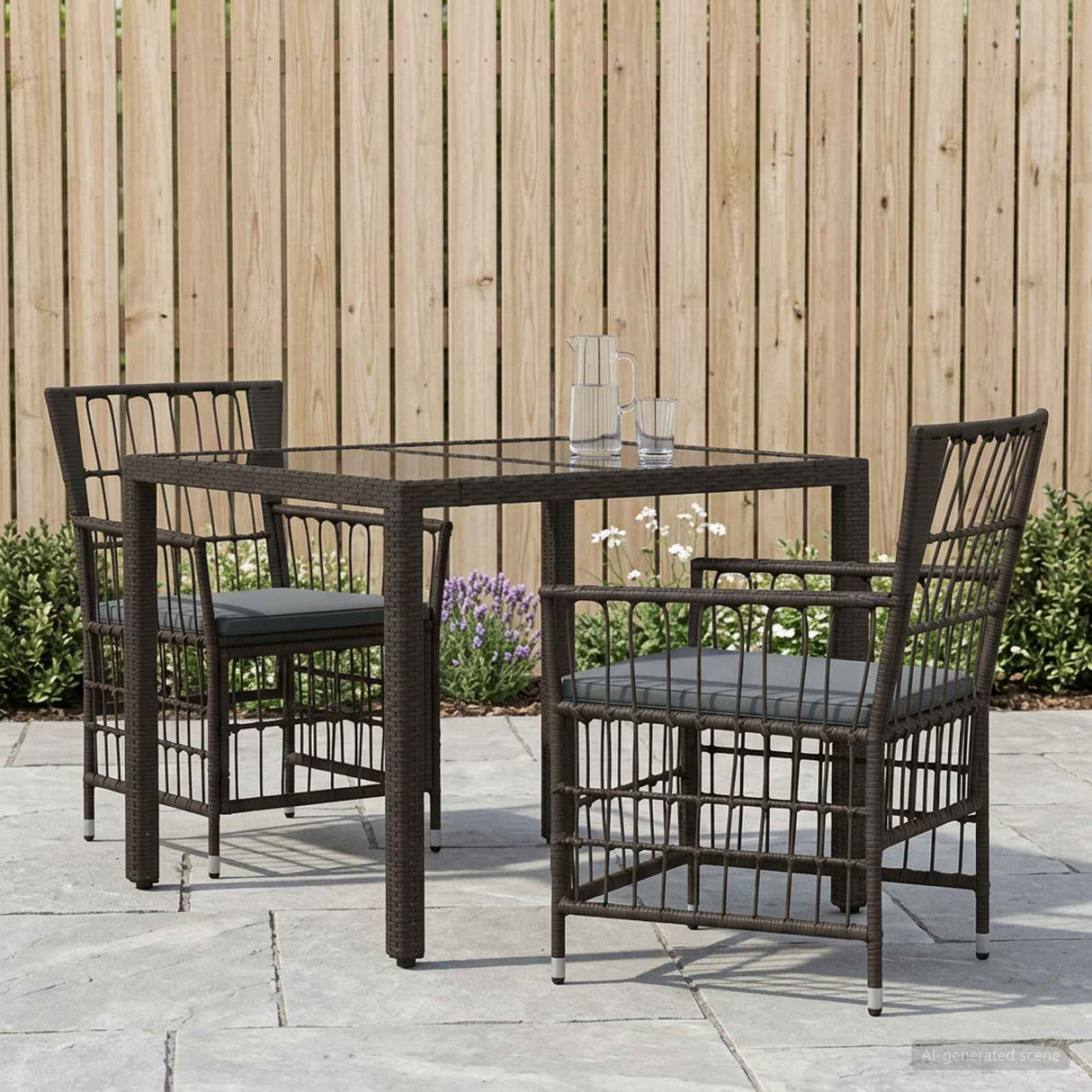 vidaXL Buiten Eettafel Set 3 st Zwart poly rattan
