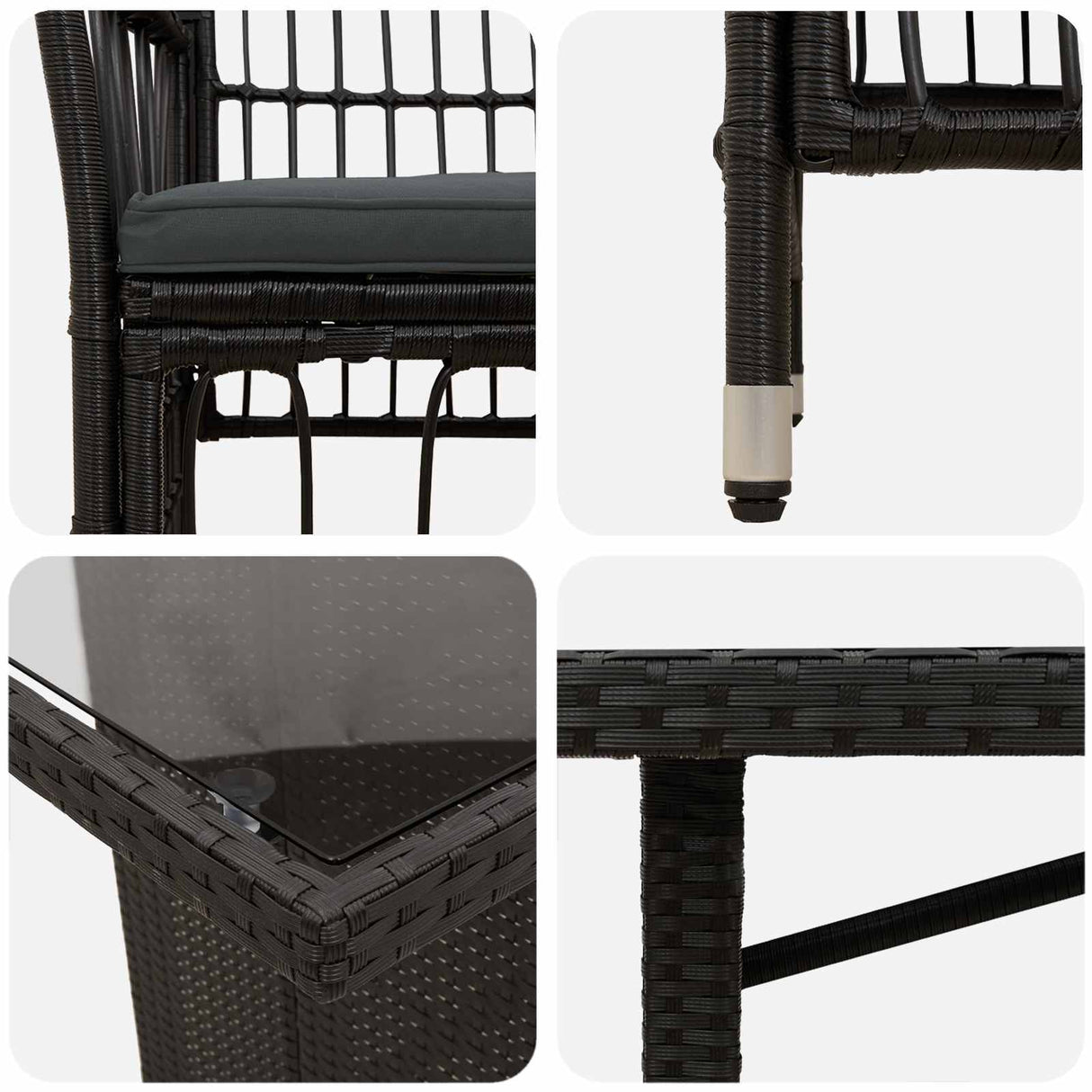 vidaXL Buiten Eettafel Set 7 st Zwart poly rattan