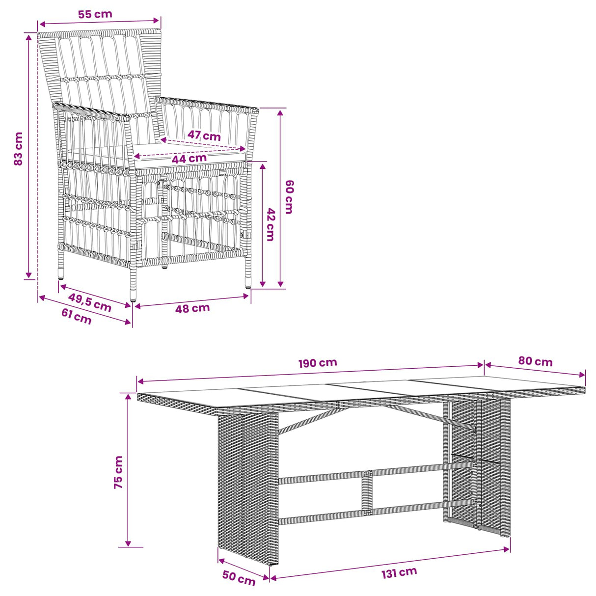vidaXL Buiten Eettafel Set 7 st Zwart poly rattan